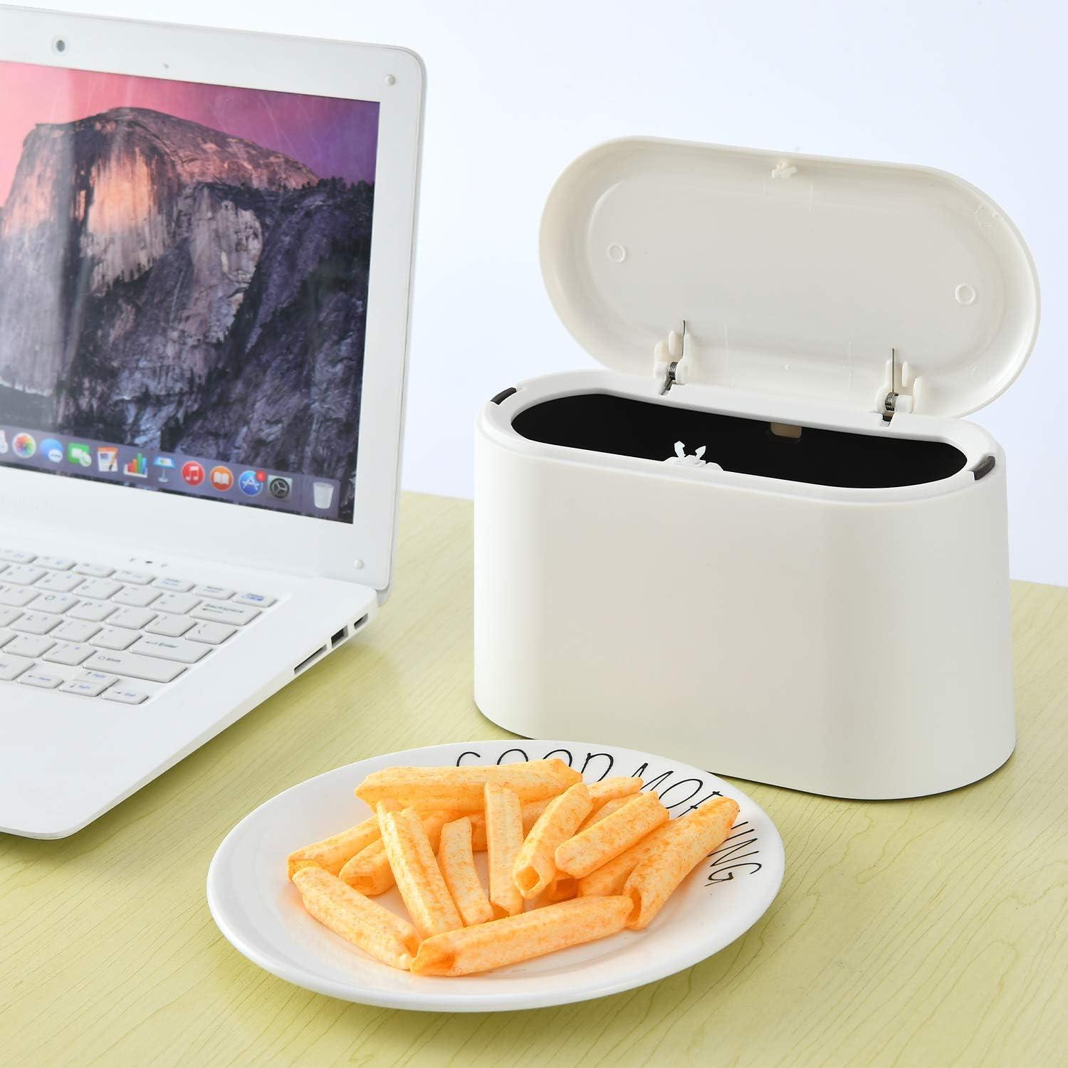 Mini Trash Can with Lid,Small Can,Desk Can,Countertop Garbage Cans,Tiny Waste Basket,White,Free 3 roll Bags