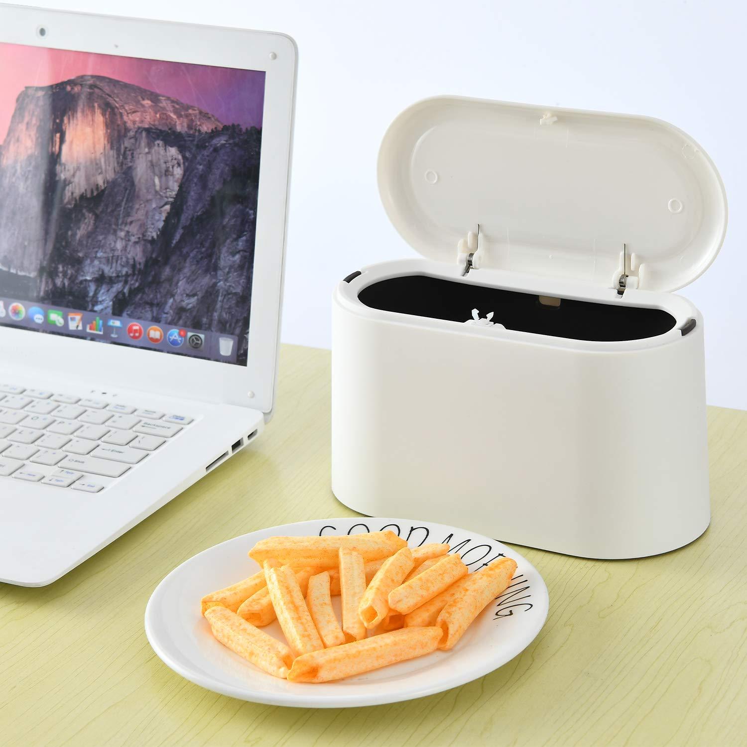 Mini Trash Can with Lid,Small Can,Desk Can,Countertop Garbage Cans,Tiny Waste Basket,White,Free 3 roll Bags