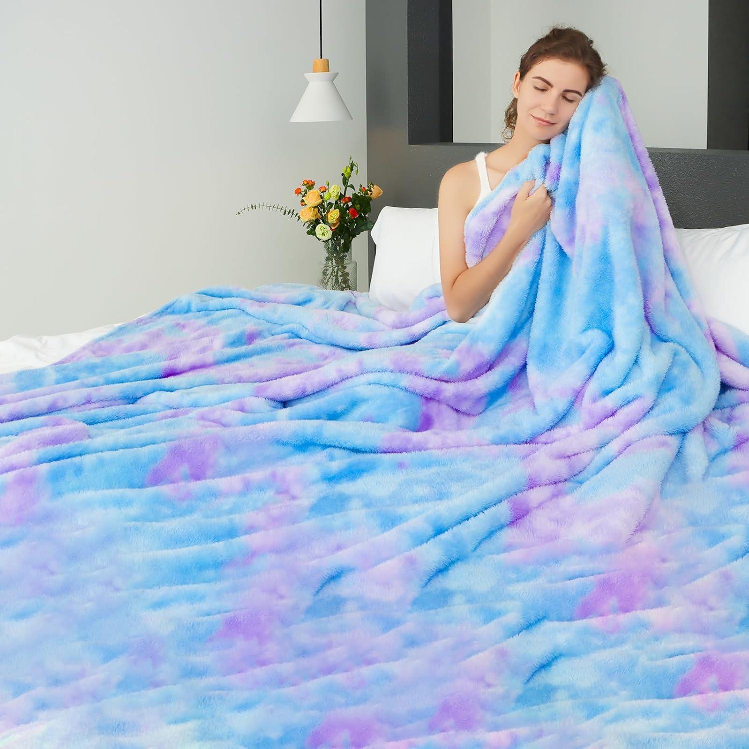 Blue and Purple Tie Dye Fleece Throw Blanket