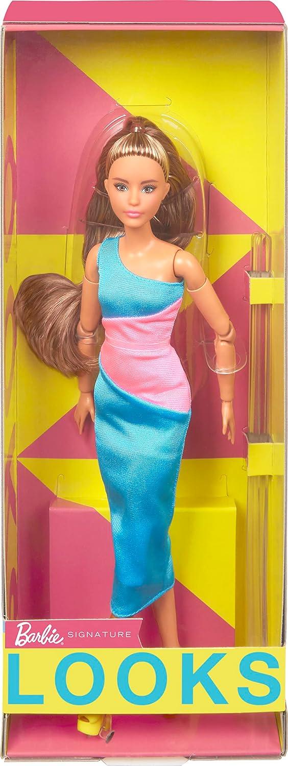 Barbie Looks Doll, Brunette, Color Block One-Shoulder Midi Dress