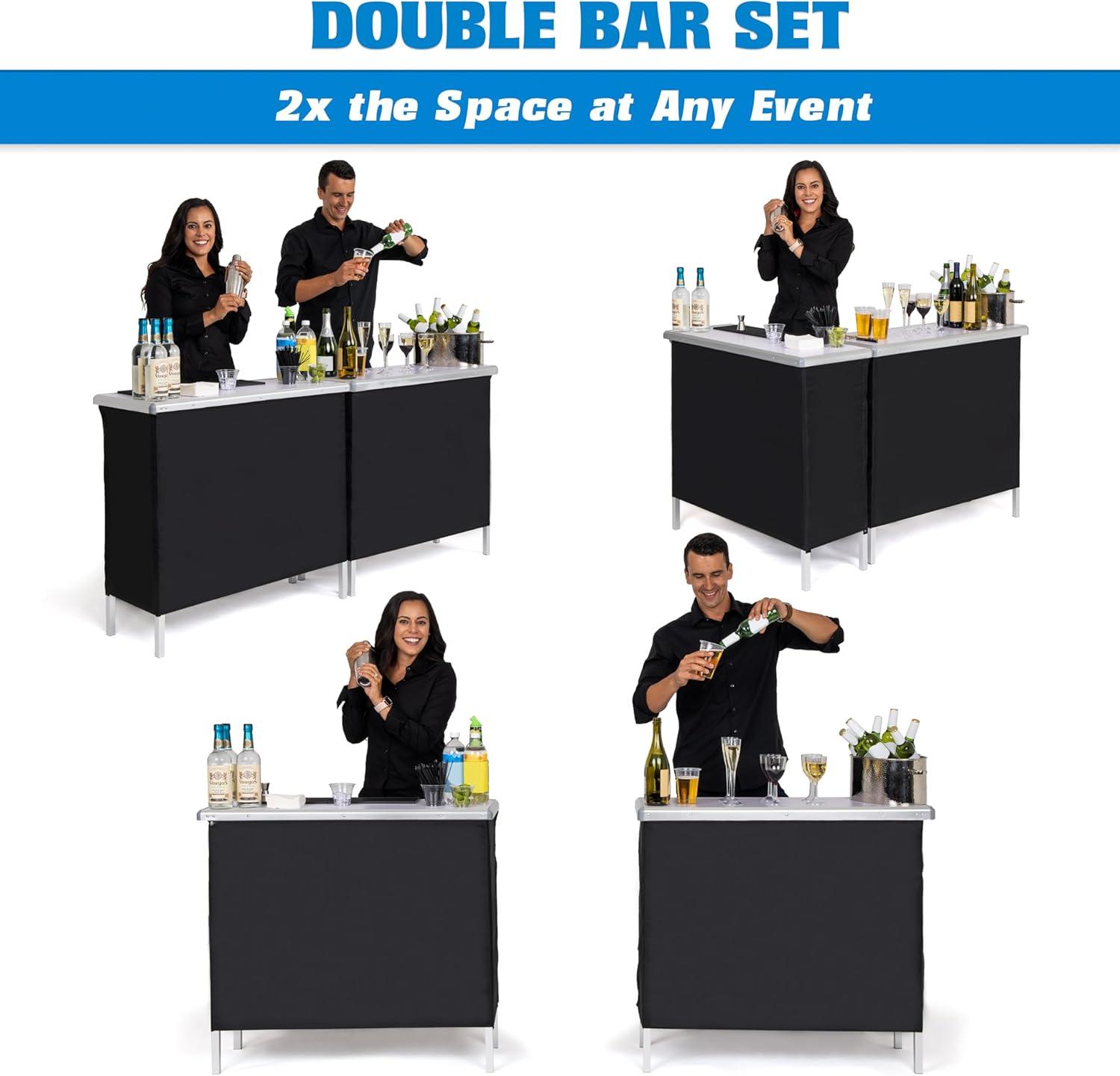 GoBar Portable Double Bar Table Set - Mobile Bartender Station for Events - Includes Carrying Case