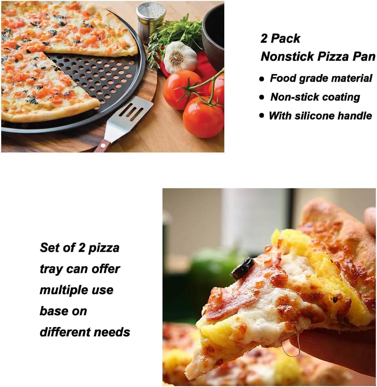 Non-Stick Carbon Steel Perforated Pizza Pans with Silicone Handles