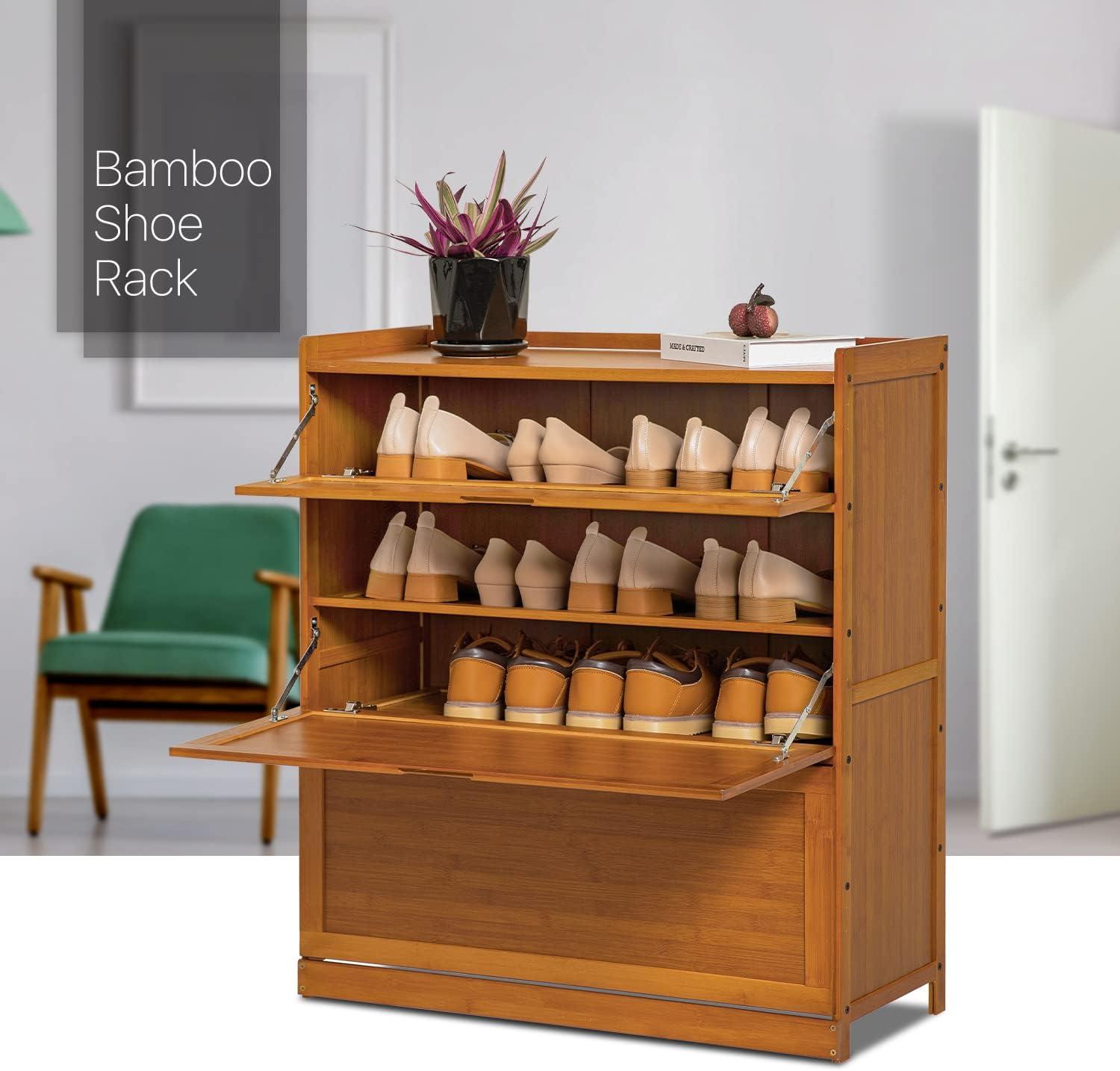 5 Tier Shoe Rack Bamboo Organizer Shelves with Door 20 Pairs High Heels Boots for Hallway Entryway