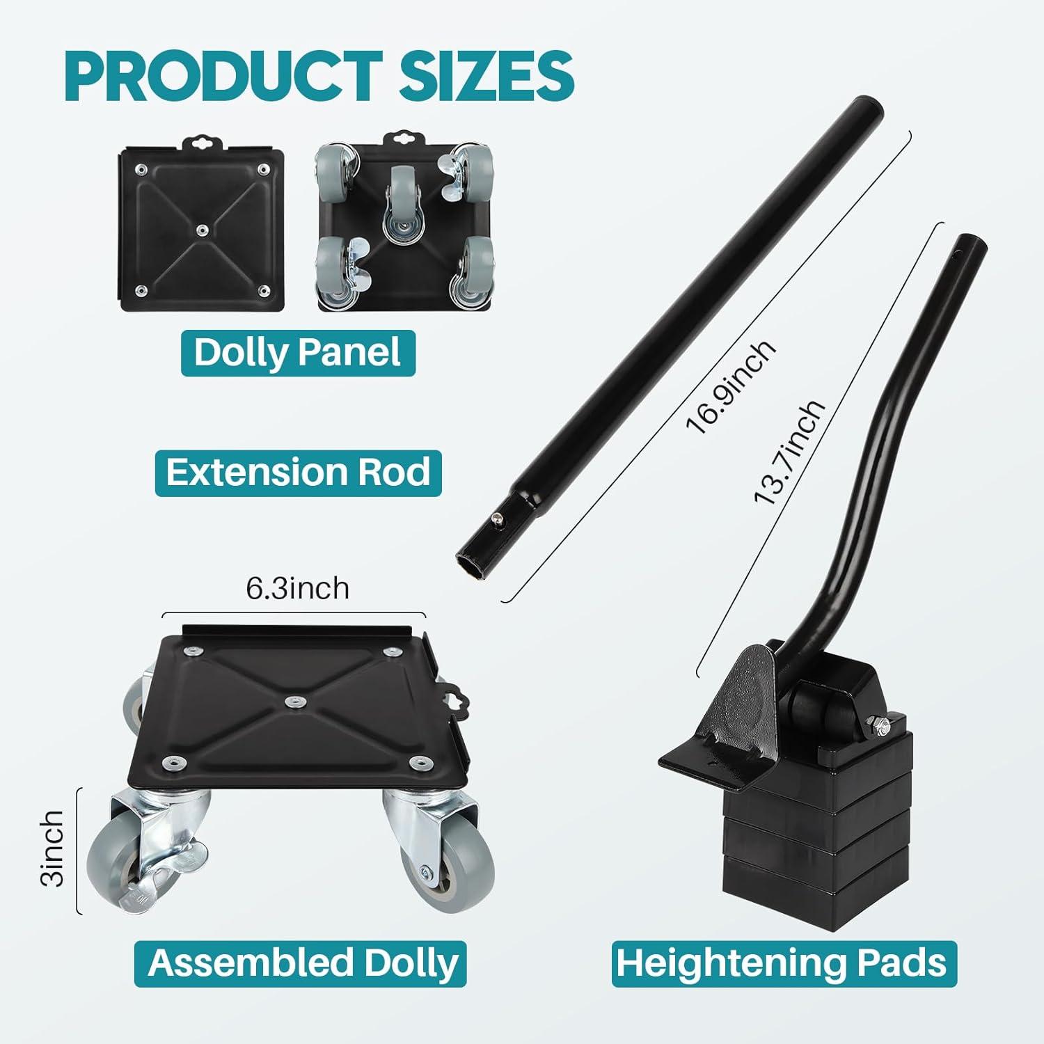 Heavy Duty Black Carbon Steel Furniture Dolly Set with Rubber Wheels