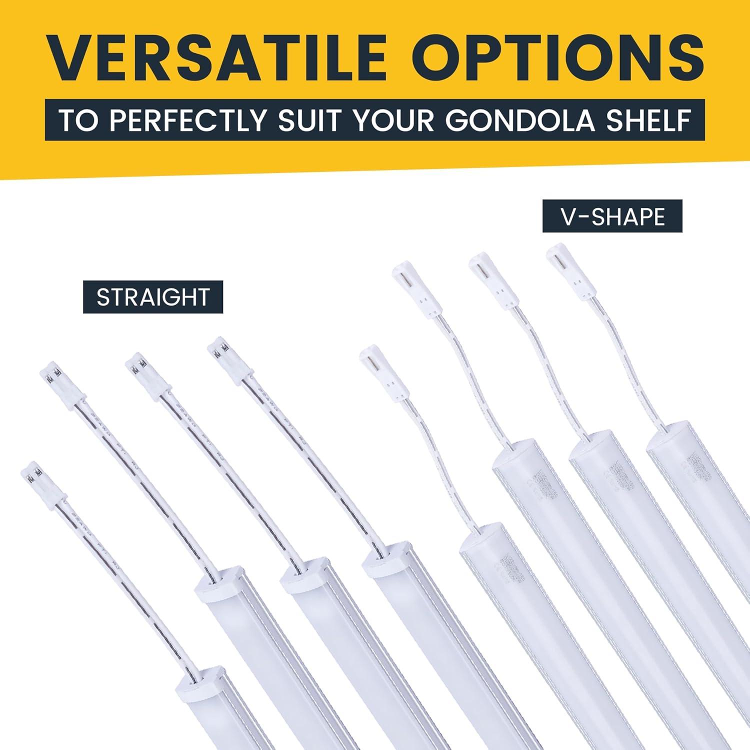 Gondola LED Shelf Lighting, 6500K Shelf LED Lights with Opalescent PC Cover, 50,000-Hour LED Shelf Lights for Supermarkets, Magnetic 4-ft Strip, 24V Adapter, 4-Pack Shelf Light, V-Shape