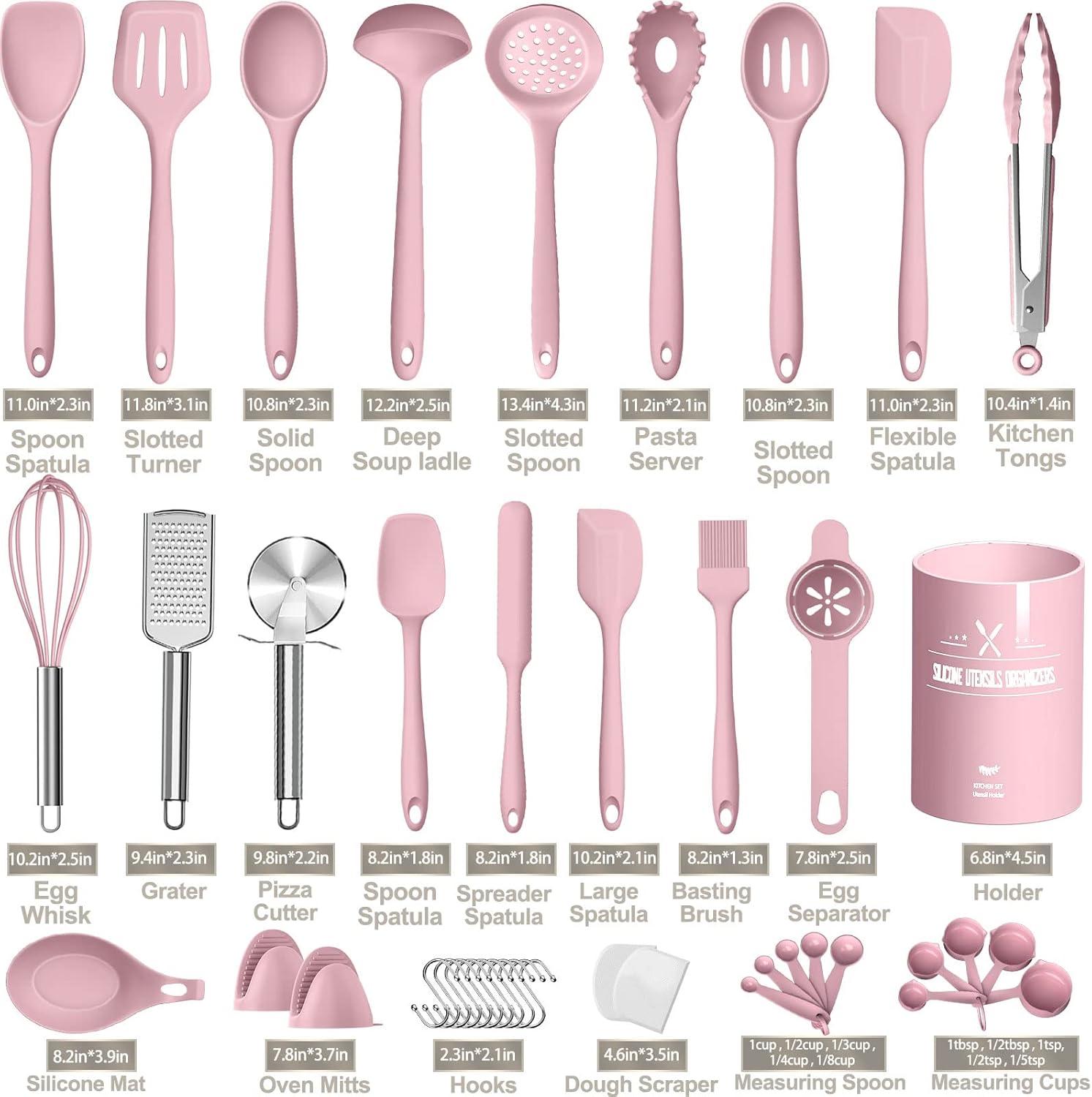 shuoli Silicone Cooking Kitchen Utensil Set, 43 Pcs Pink Cooking Utensils Set, Turner, Tongs, Spoon, Spatula, Kitchen Gadgets Tools Set For Nonstick Cookware, Heat Resistant (Dishwasher, BPA Free)
