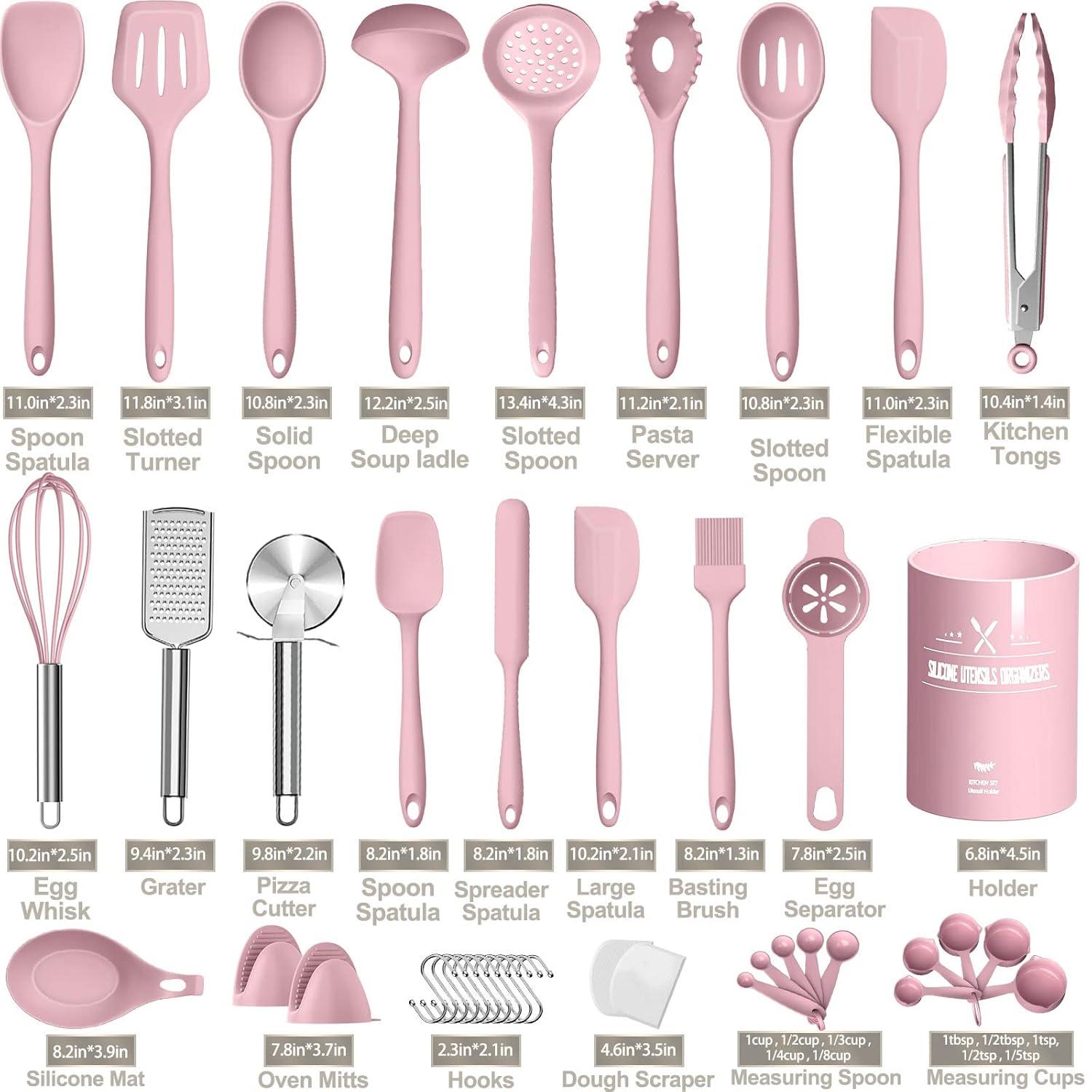 shuoli Silicone Cooking Kitchen Utensil Set, 43 Pcs Pink Cooking Utensils Set, Turner, Tongs, Spoon, Spatula, Kitchen Gadgets Tools Set For Nonstick Cookware, Heat Resistant (Dishwasher, BPA Free)