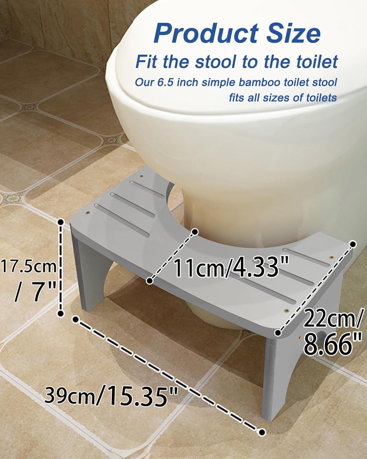 Bamboo Toilet Stool for Adults, 6.5" Toilet Stool Squat Adult Kids, Portable Simple Curve Squat Toilet Potty Stool, Non-Slip Poop Stool for Bathroom, Improve Squatting Posture and Comfort (Wood)