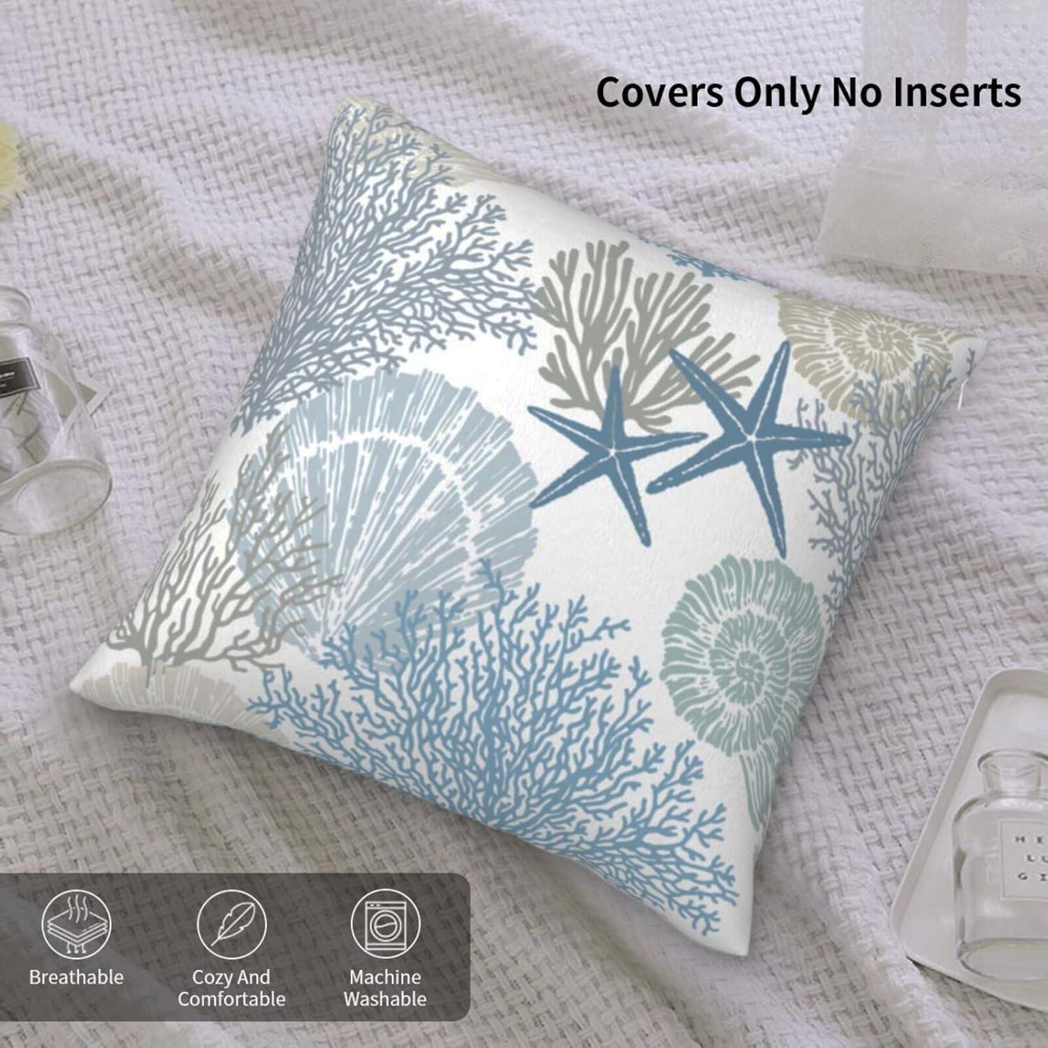 Burnt Orange Summer Outdoor Coastal Pillow Covers 18x18 Inch Set of 2 Fall Coral Seashell Starfish Throw Pillows Ocean Themed Beach Nautical Decorative Cushion Cases for Couch Decorations