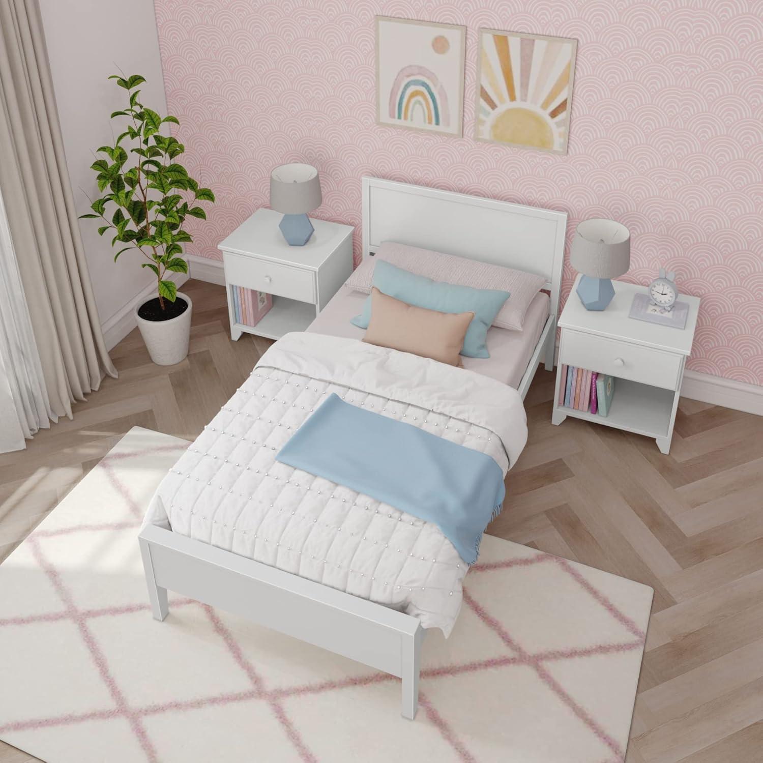 Max & Lily Twin Bed Frame, Solid Wood Classic Platform Bed with Panel Headboard for Kids