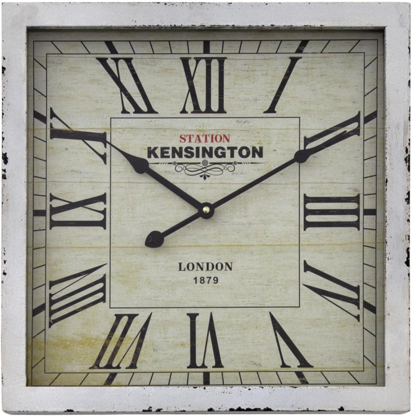 Distressed White Square Wooden Wall Clock with Roman Numerals