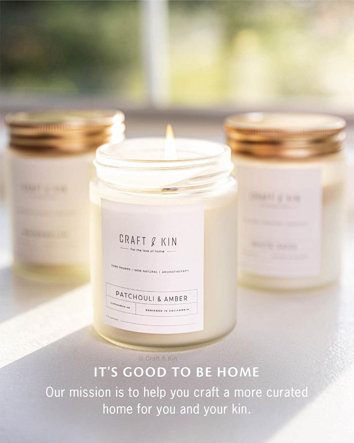 Craft & Kin Wood Wick, All-Natural Soy Aromatherapy Candle in Frosted Glass Jar