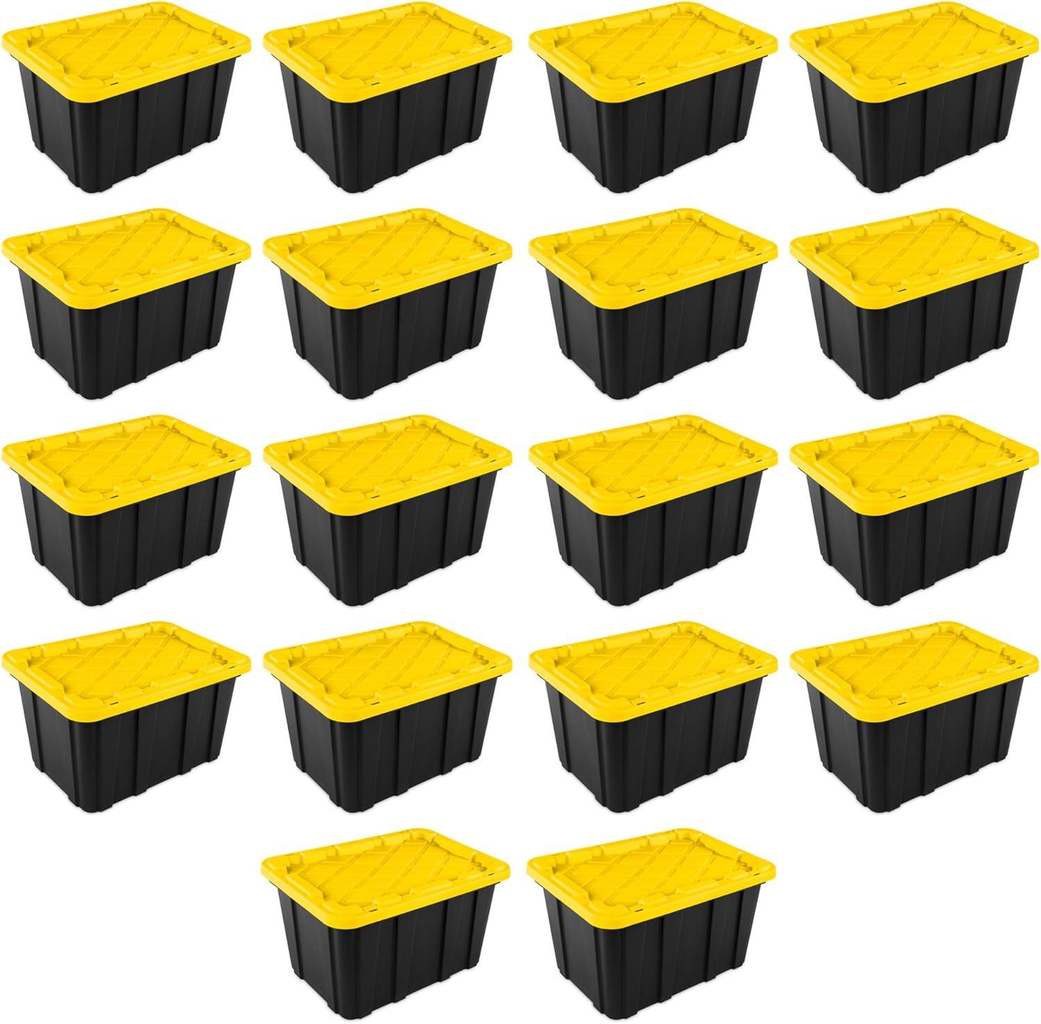 Sterilite 17 Gallon Industrial Stackable Storage Tote Lidded Containers, 6 Pack