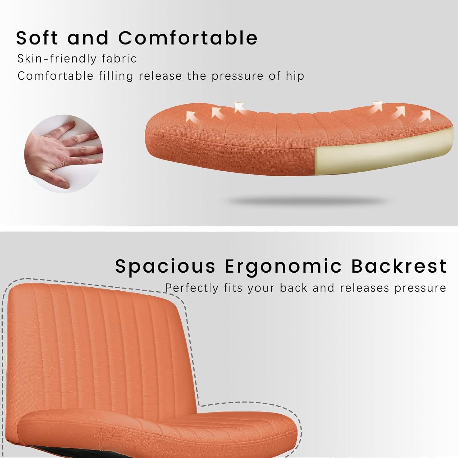 Armless Brown Fabric Swivel Office Chair with Black Base