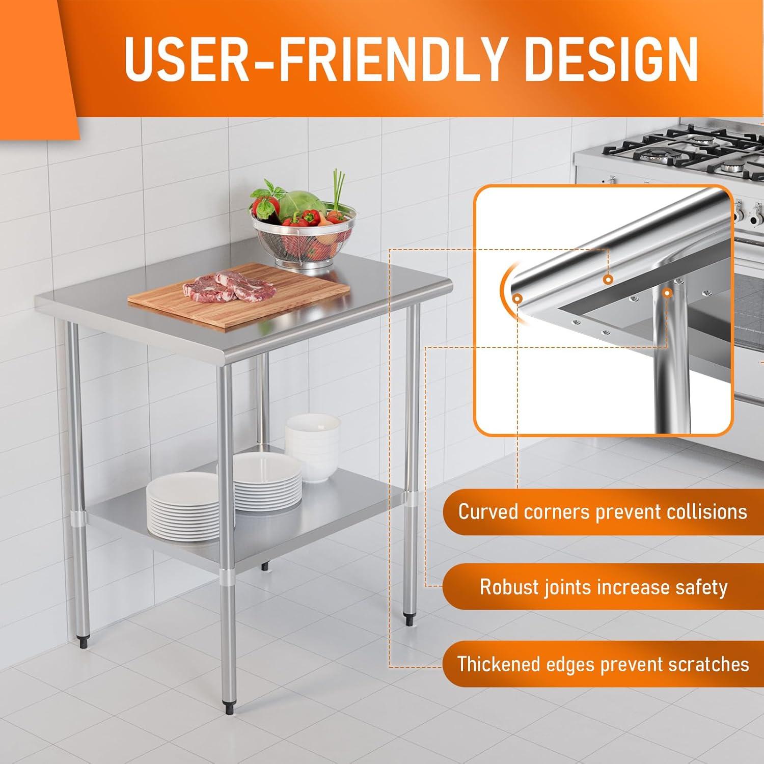 Stainless Steel Table for Food Prep & Work 30 x 48 inches Utility Table with Adjustable Undershelf, Commercial Workstation in Kitchen, Garage, Outdoor BBQ