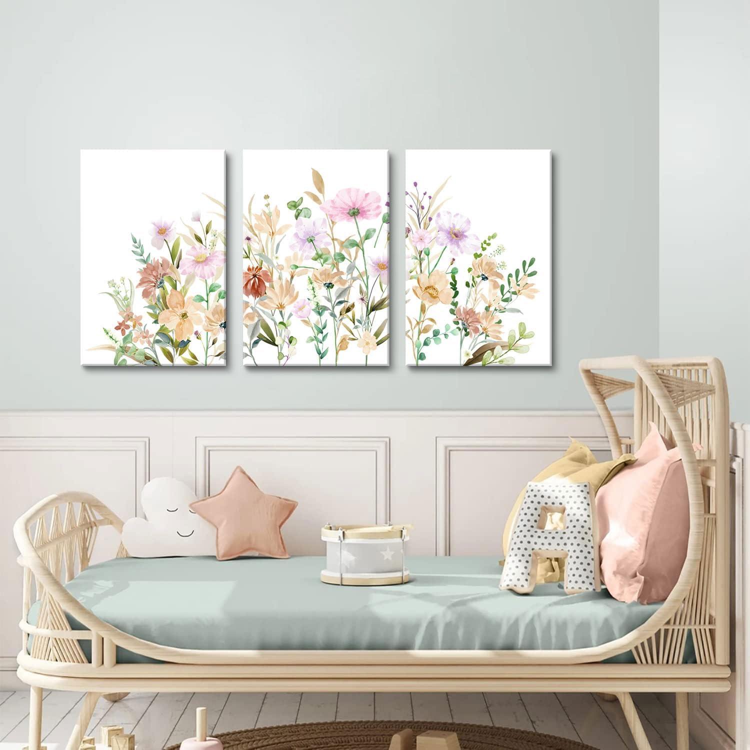 Framed Wildflower Wall Art Canvas Prints Plant Watercolor Floral Poster Set of 3 Colorful Botanical Rustic Painting Farmhouse Picture Wall Decor for Bedroom Living Room Bathroom12x16in