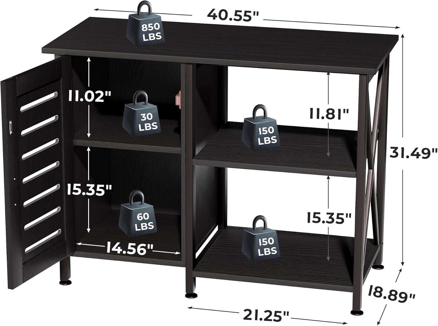 Herture Fish Tank Stand with Cabinet, 40-50 Gallon Aquarium Stand, Heavy Duty Metal, Turtle Tank, Reptile Terrarium 850LBS Capacity ,Black