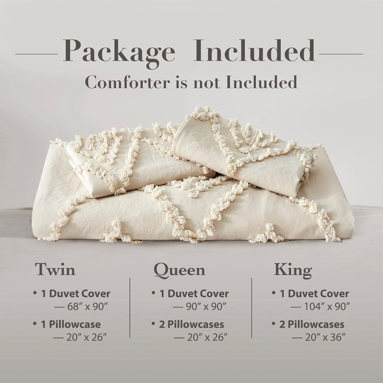 Queen Duvet Cover, Soft Bedding Set for All Seasons, Comforter Set, Boho Embroidery, Multi Colors & Sizes Available(Beige, 3 Pcs, 90"x 90")