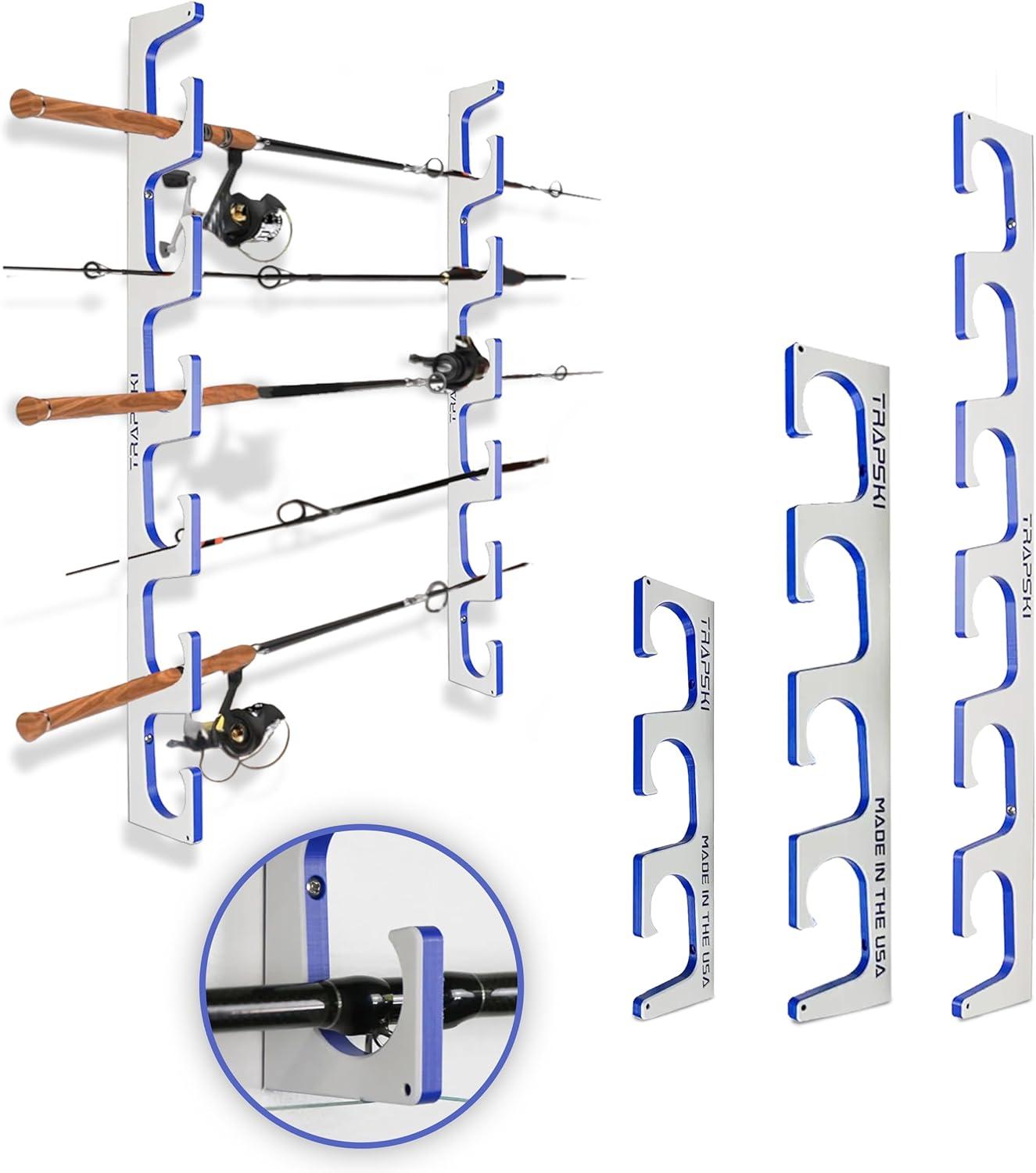 Made in the USA Fishing Rod/Pole Holder Rack Organizers | Wall or Ceiling Mounted Fishing Rod Rack | Durable Marine Grade HDPE Plastic | Fishing Pole Holder Holds up to 3 to 12 + Stackable