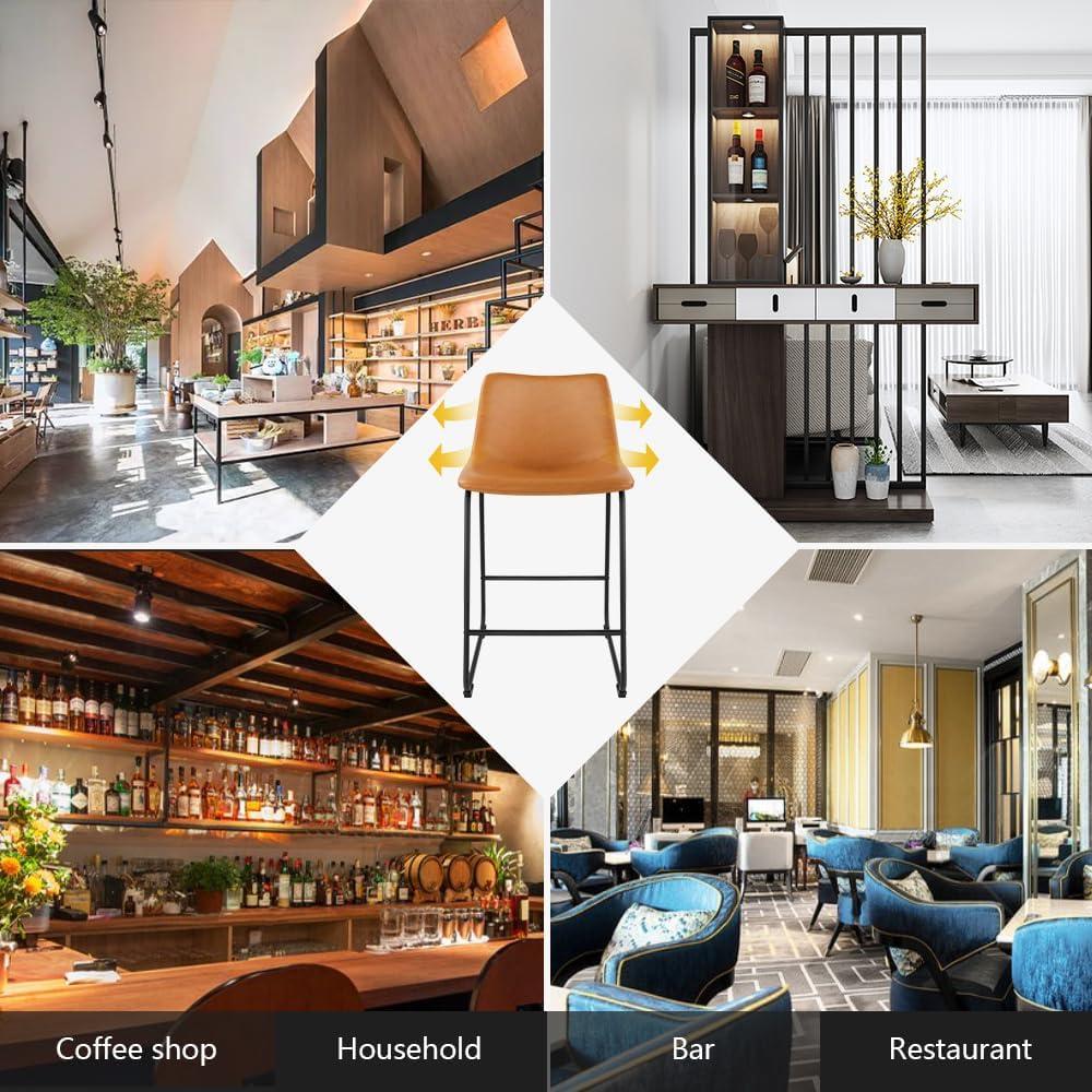 WKWKER Dinning Chairs Set of 2 Faux Leather Industrial Chair Counter Height Chair Metal Legs with Footrest Kitchen Chair for Home Bar Coffee Shop Patio Dining Chair Height 19’’ (Brown, 2pcs)