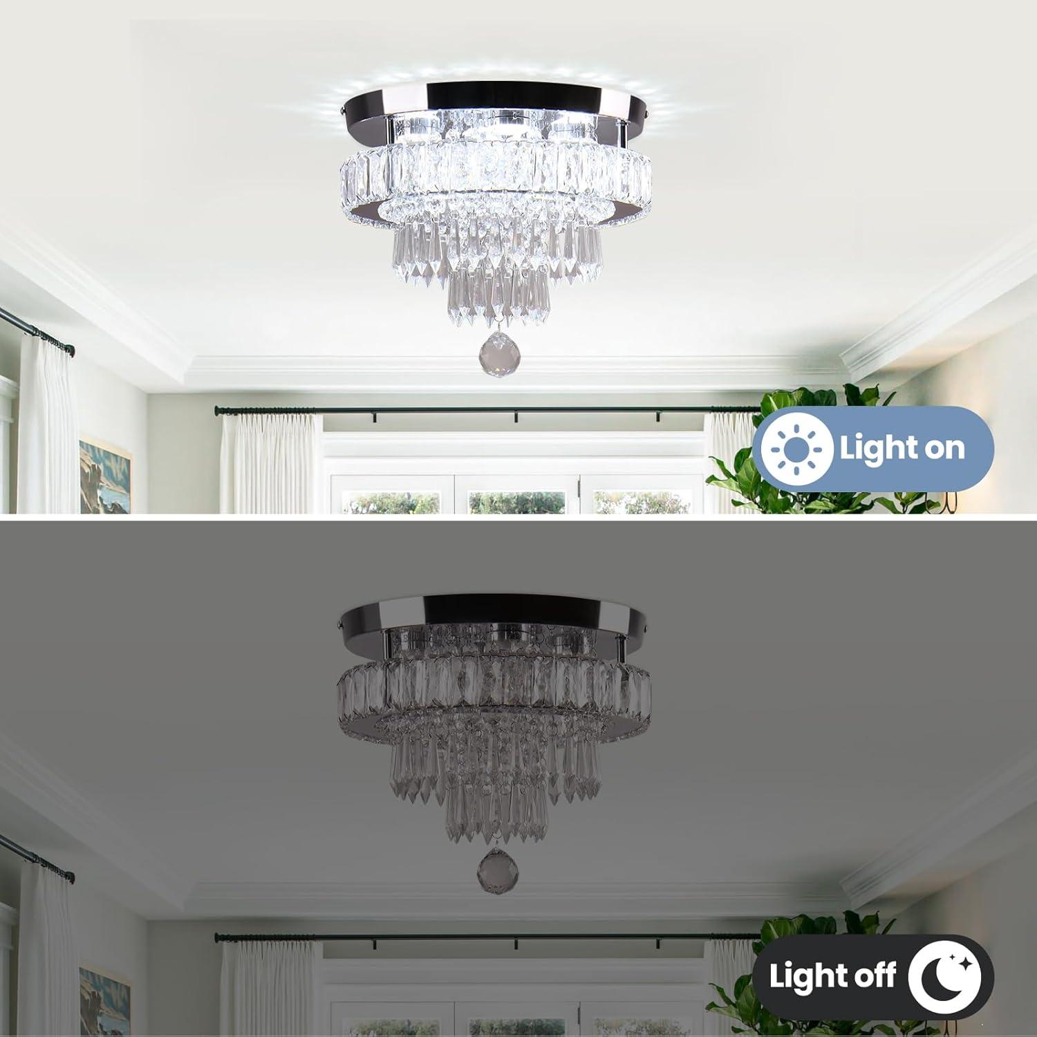 House of Hampton® House of Hampton® 11.8" Crystal Chandeliers Modern Crystal Ceiling Light LED Chandeliers Semi Flush Mount Chandelier Light for Bedrooms Dining Living Room Hallway (6500K Cool White Light)