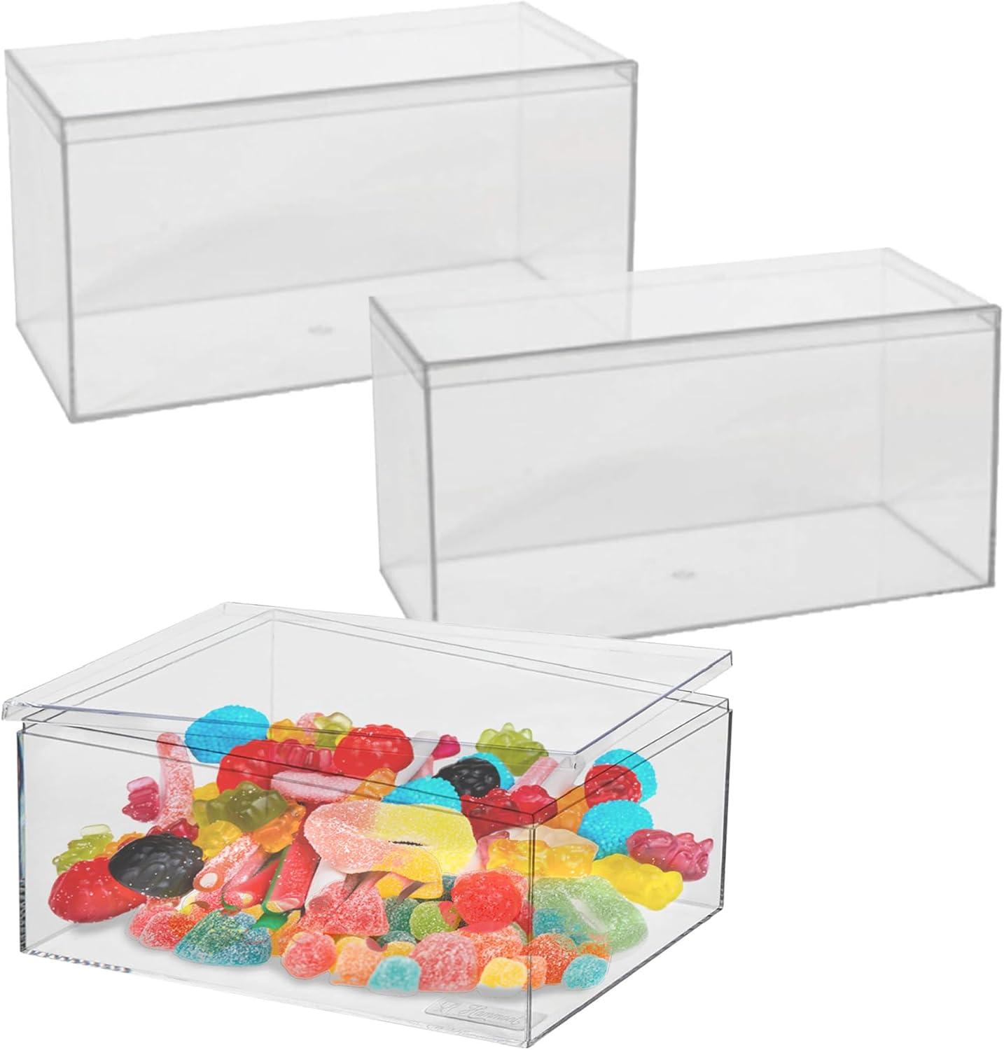 Hammont Rectangle Acrylic Box - Shelf Organizer Bins - Clear Storage Containers - Candy Party Favors | Bathroom Storage | Makeup Cosmetic Organization | 7.5"x3.75"x2" (4 Pack)