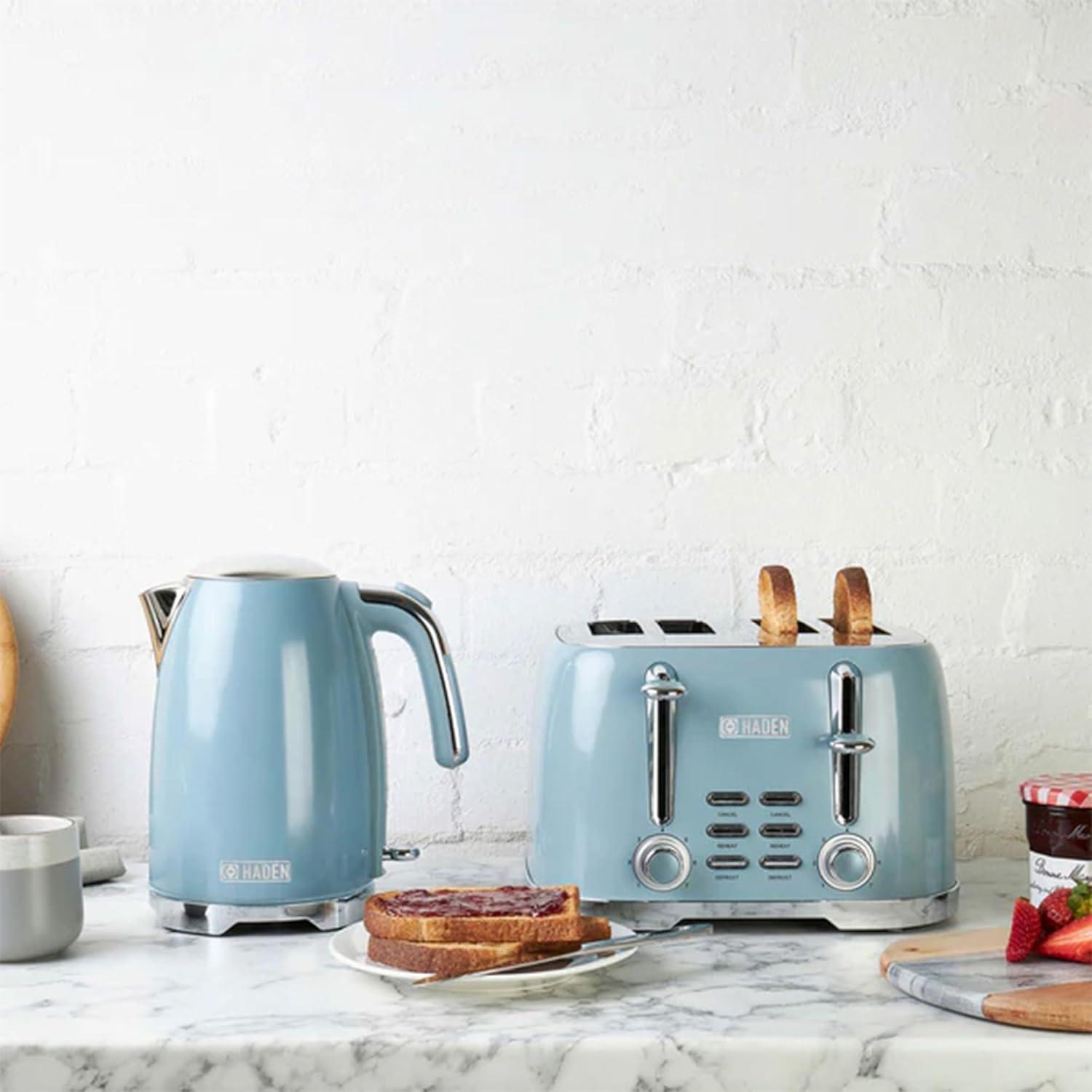 Sky Blue Retro Cordless Electric Kettle with Chrome Accents