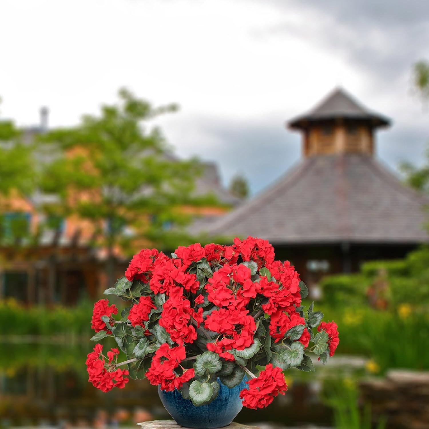 18-inch UV Resistant Red Artificial Geranium Bush for Indoor/Outdoor Decor