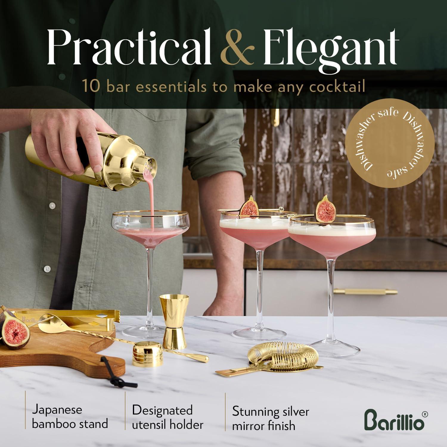 Rose Gold Stainless Steel Bartender Kit with Bamboo Stand