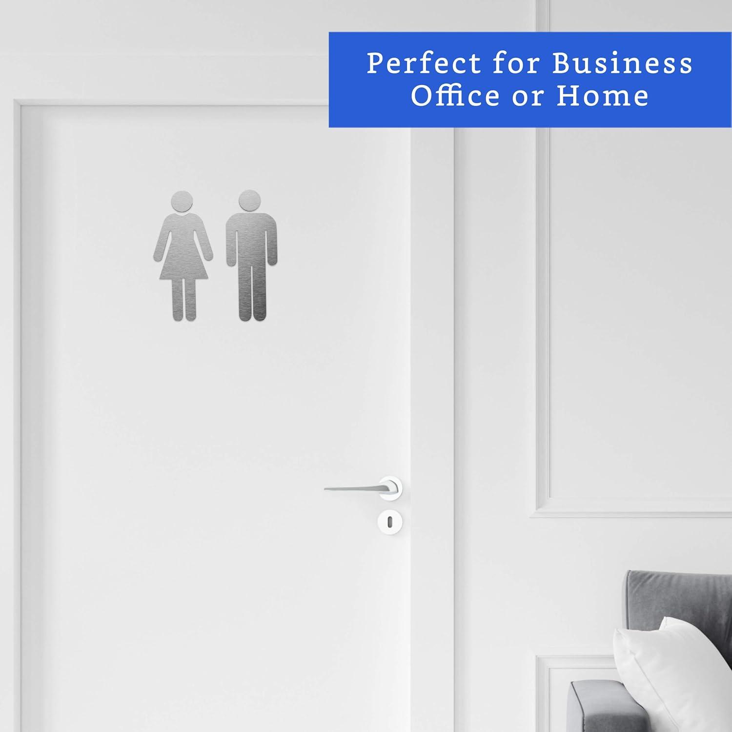 Brushed Aluminum Men's and Women's Bathroom Sign Figure Set - Men and Women Modern Restroom Sign - Bathroom Door Signs - Restroom Signs for Business - Bathroom Signage