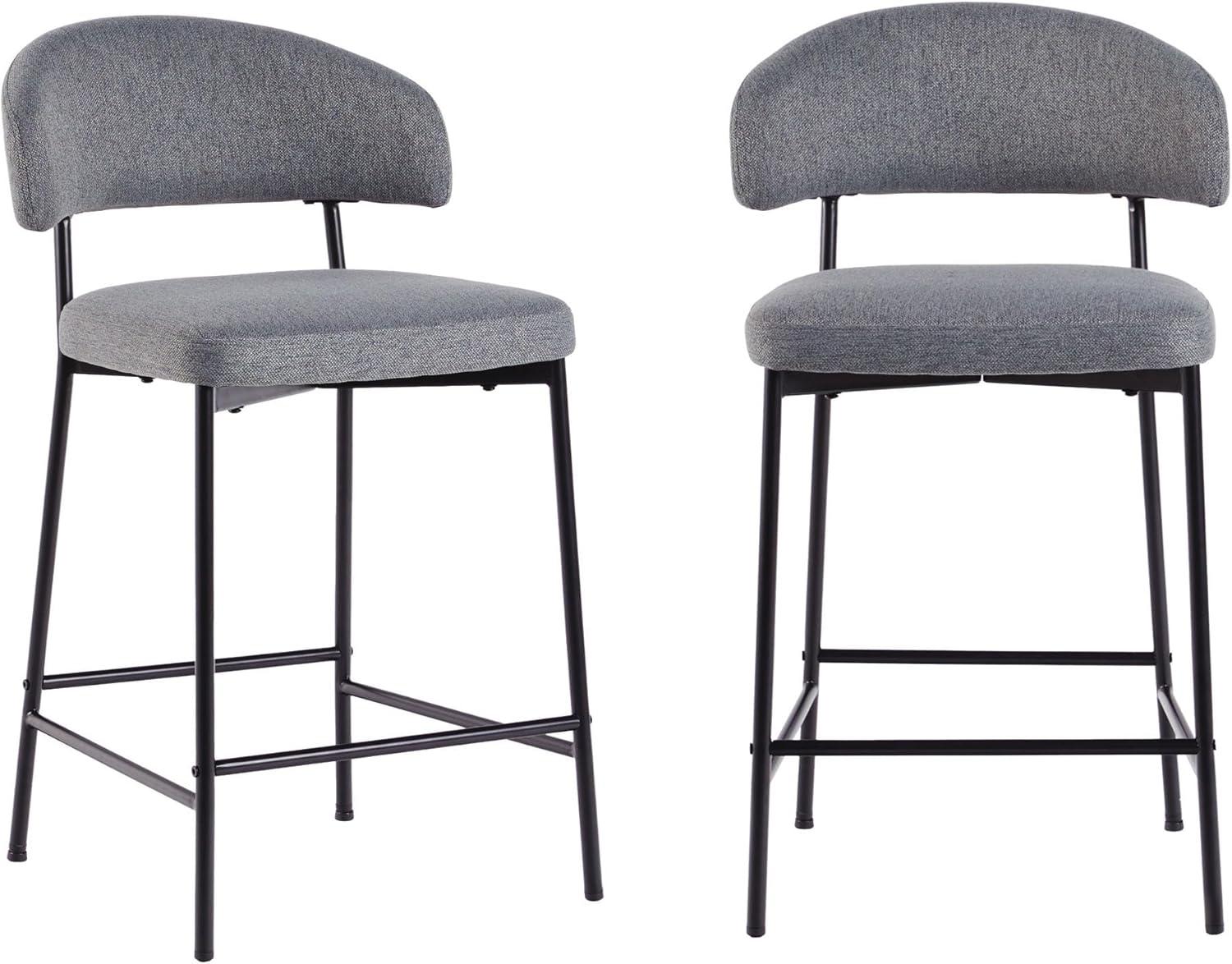 Charcoal Upholstered Adjustable Metal Counter Stools, Set of 2