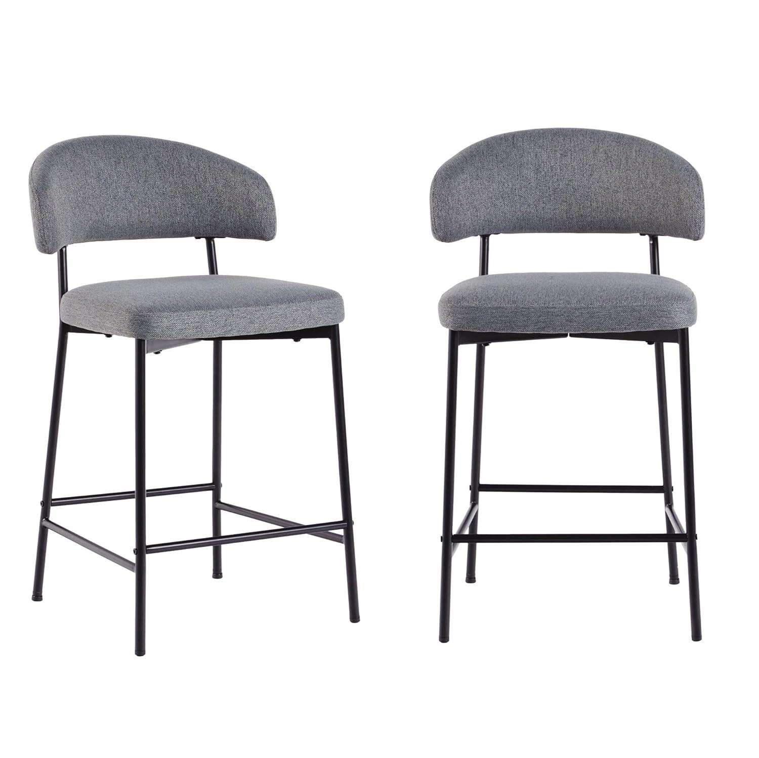 Walker Edison Modern Curved Back Counter Stool Filled Foam, Set of 2, Charcoal