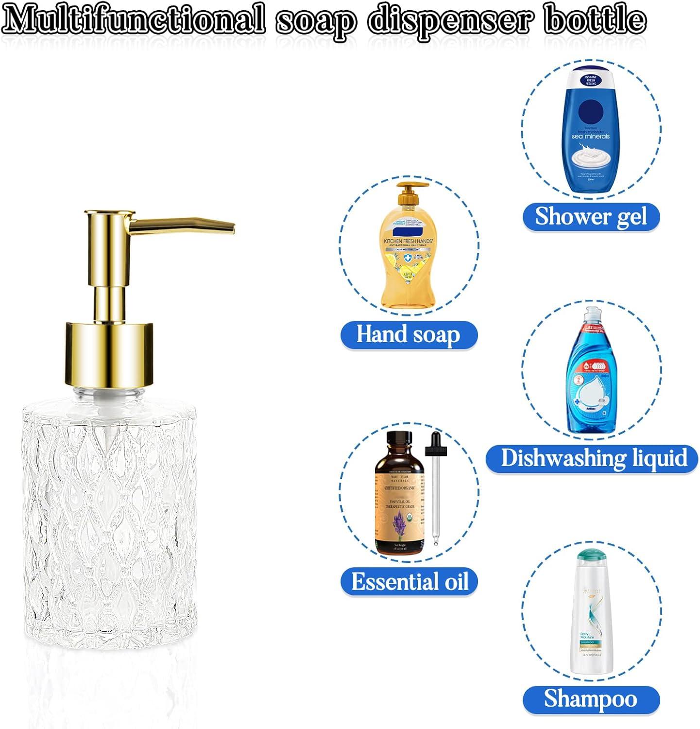 Multipurpose Soap Dispenser Easy to Clean Glass Soap Pump Dispenser Ideal for Bath and Bathroom (Gold)