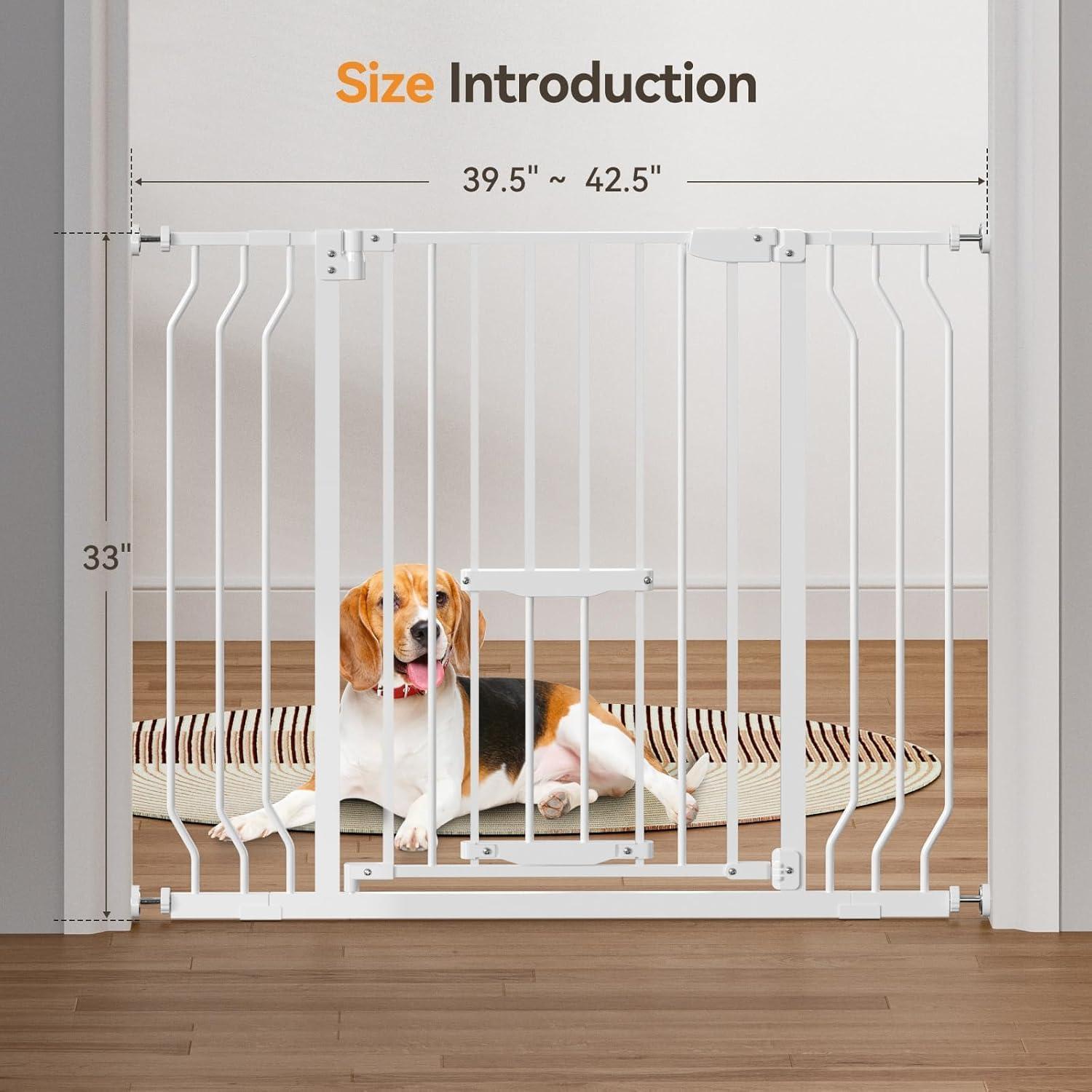 Baby Gates with Cat Door - Auto Close 29.5"-48.4" Safety Metal Dog Pet Gate for Doorway, Stairs, House, Walk Through Child Gate with Pet Door, includes 4 Wall Cups and 2 Extension Pieces