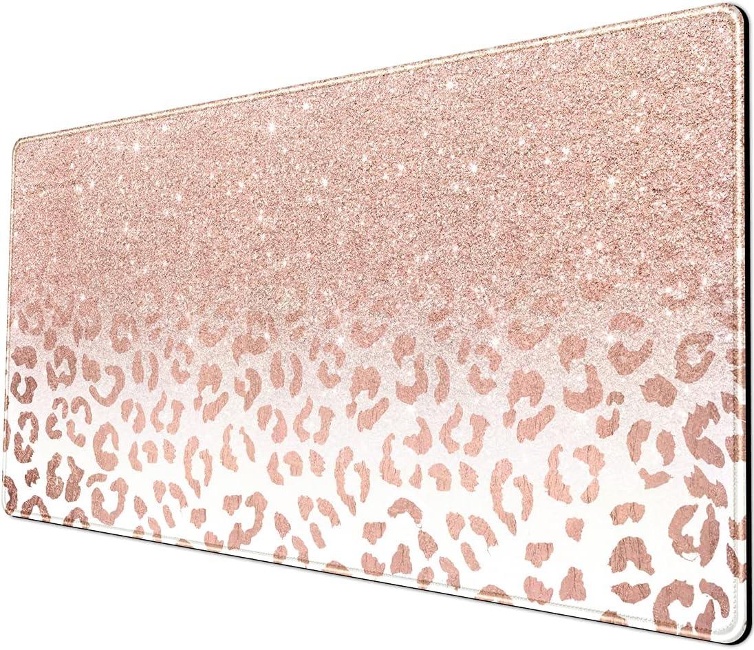 Pink Rose Gold Leopard Print XXL Gaming Desk Mat