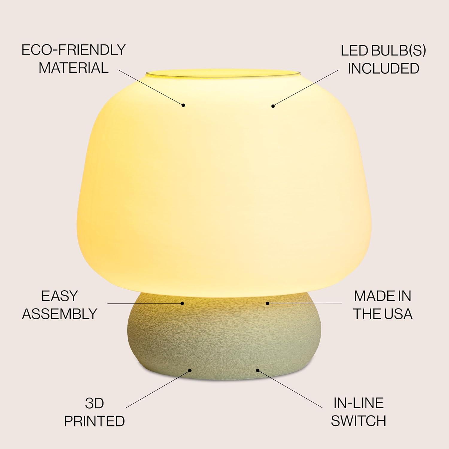 JONATHAN Y USA1004B 3D Printed Dimmable LED Table Lamp Mushroom 10" Modern Classic Plant-Based PLA for Living Room, Dorm, Home, Office (LED Bulb Included), Blue/White/Light