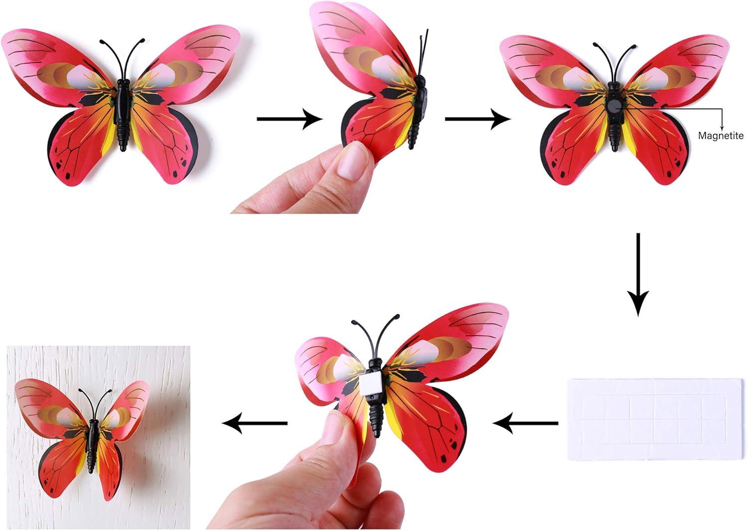 Amaonm 72 Pcs 6 Packages Beautiful 3D Butterfly Wall Decals Removable DIY Home Decorations Art Decor Wall Stickers & Murals for Babys Bedroom Tv Background Living Room (Colorful, Six Color) Colorful