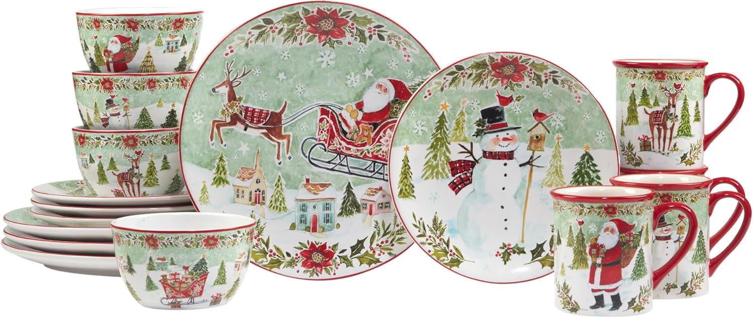 Joy of Christmas Ceramic Holiday Dinnerware Set, Service for 4