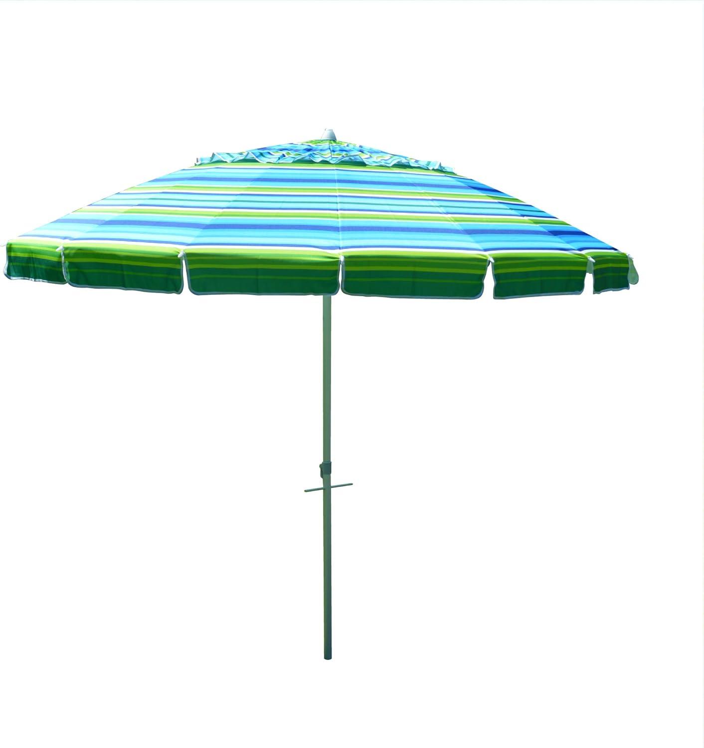 Impact Canopy 8' Beach Umbrella, UV Protected, Vented, Tilt Pole, Sand Anchor, Carry Bag, Blue/Green