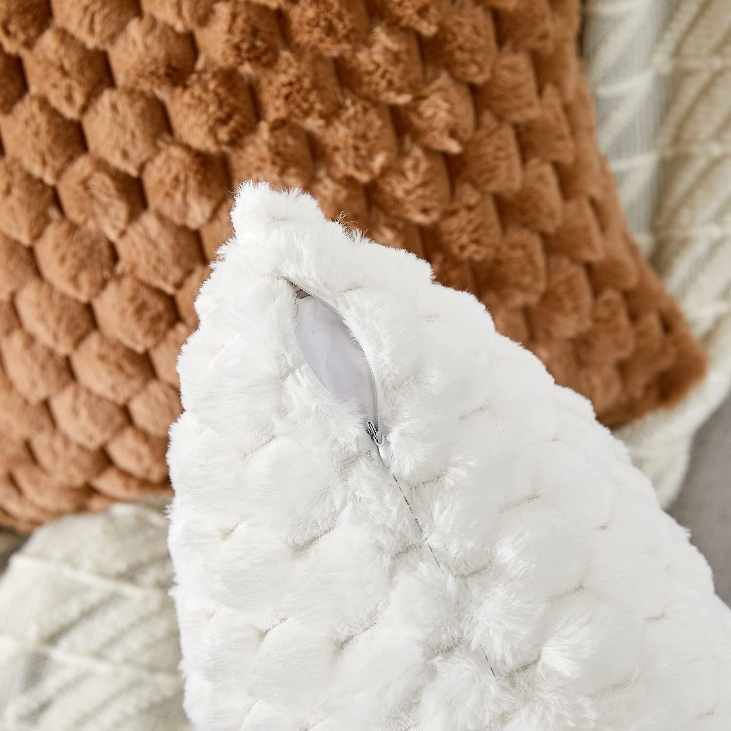 2PCS Super Soft Cozy Lumbar Decorative Throw Pillow Covers Fuzzy Plush Faux Fur Luxury Cushion Cover Pillowcase for Sofa Couch Bed Livingroom 18x18 Inch