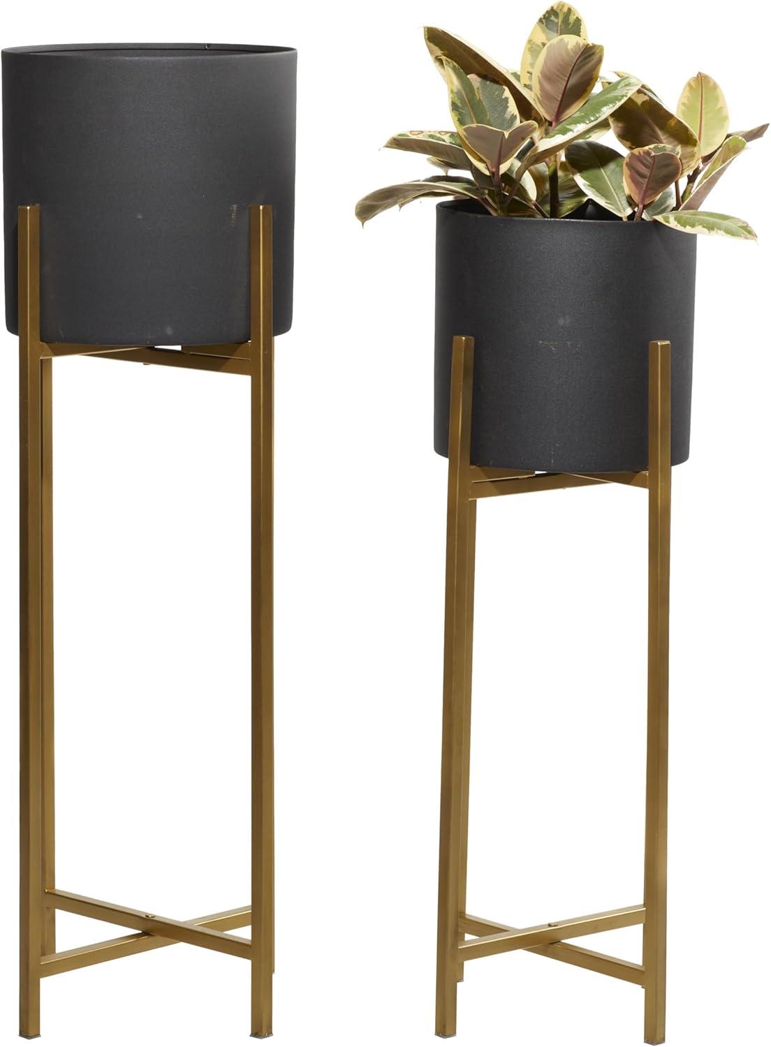 Set of 2 Modern Metallic Metal Planters with Stands Black - Olivia & May