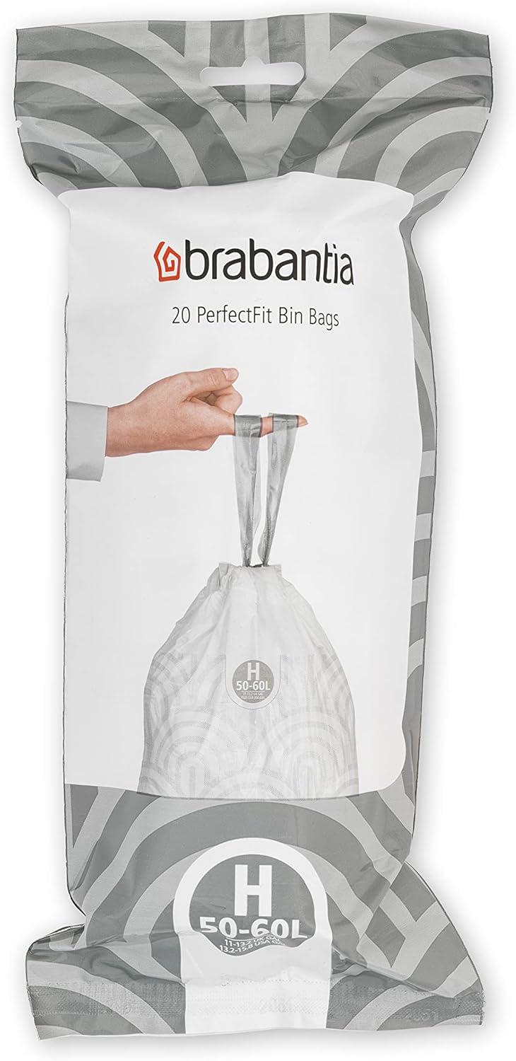 Brabantia Brabantia PerfectFit Trash Bags, Code H, 13.2-16 Gallon (50-60L), 120 Trash Bags (Set of 120)