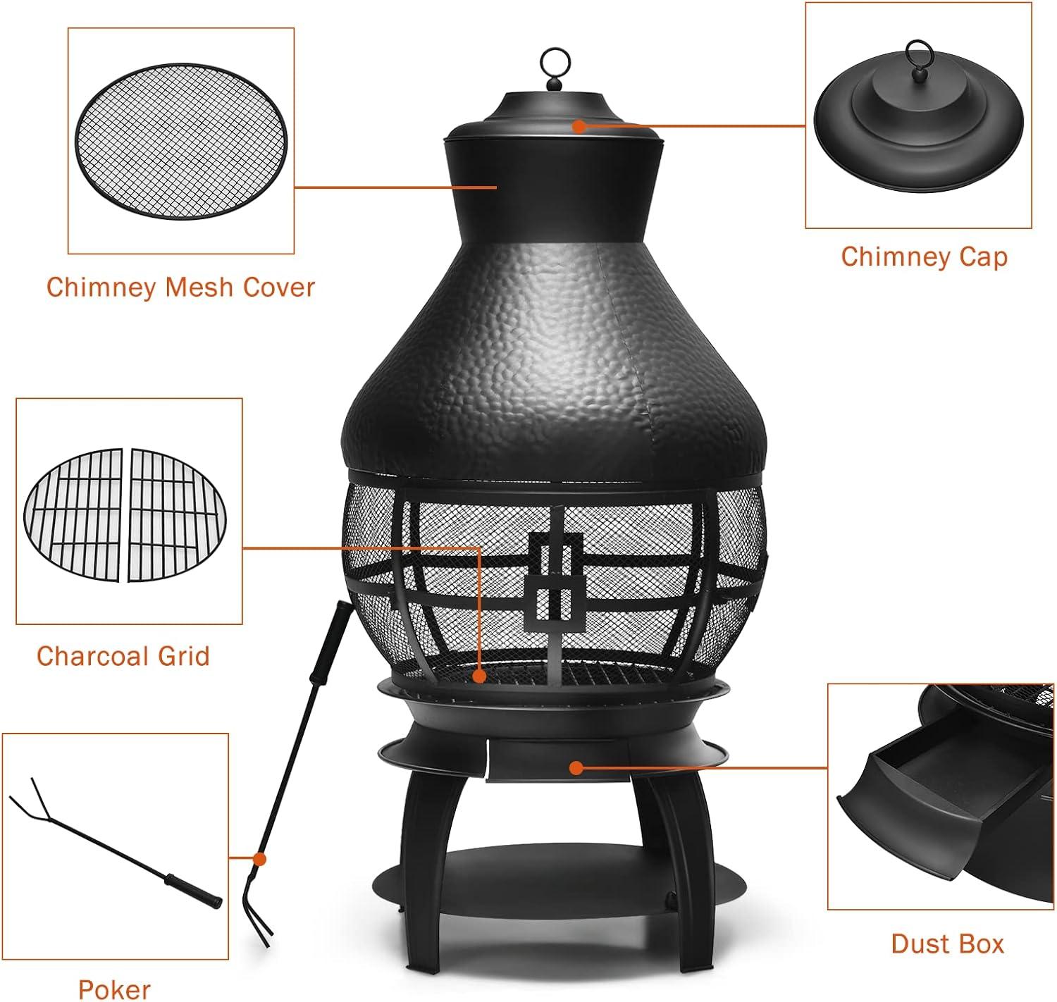 Heatmaxx Round Cast Iron Wood Burning Smokeless Chimnea