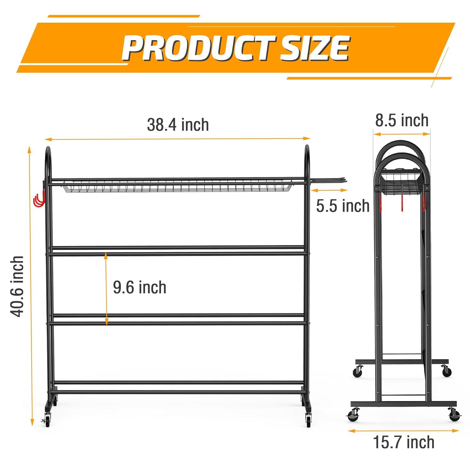 4-Layer Sports Equipment Storage Rack With Baseball Bat Holder, 3 Hooks, And Portable Design For Garage, Home, Gym, School