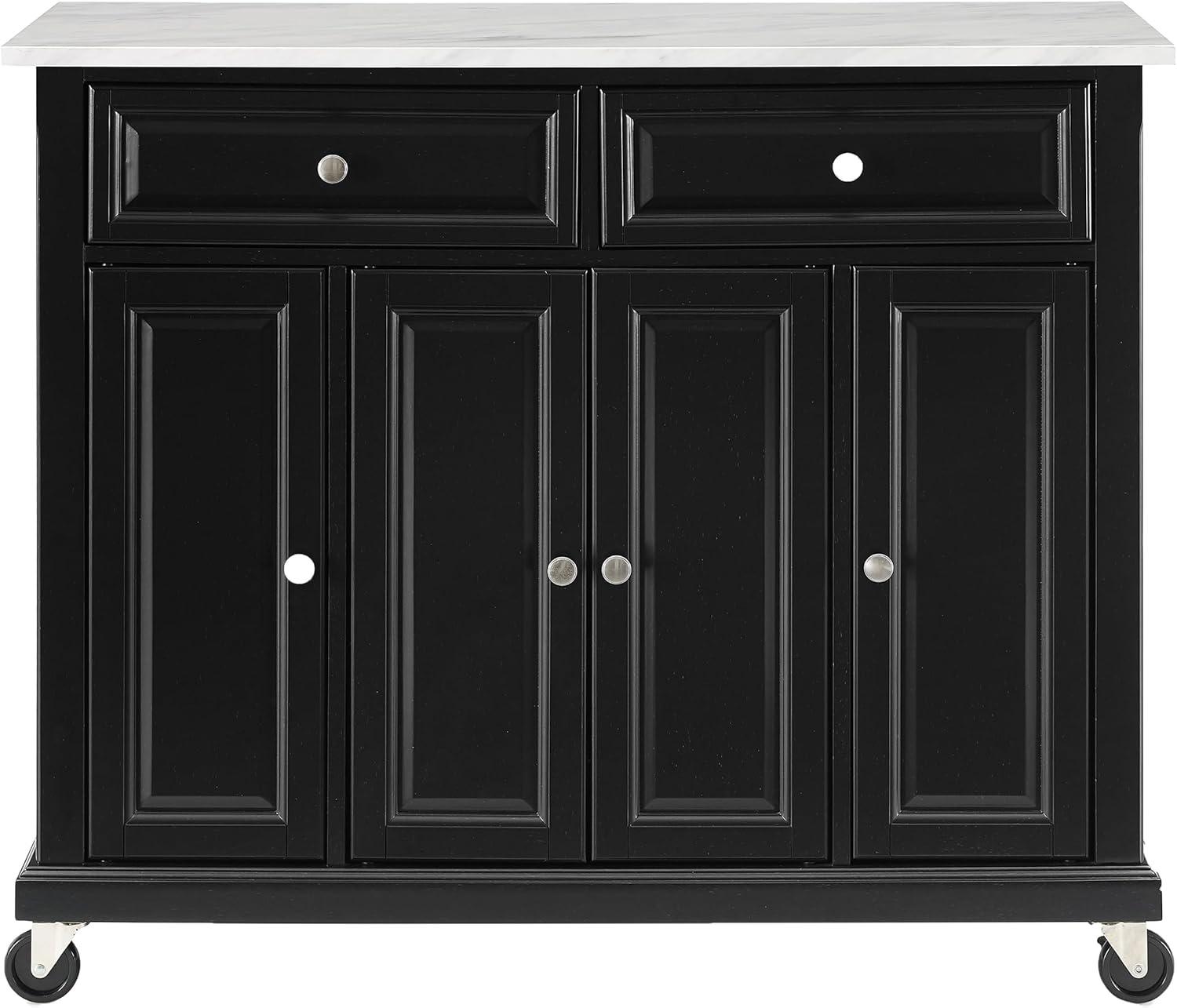 Crosley 42" Avery Kitchen Island/Cart Distressed Black/White Marble: Traditional Style, 6 Shelves, 2 Drawers, Locking Wheels