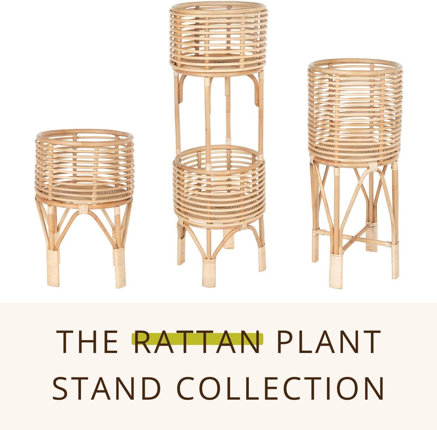 Kouboo Rattan Indoor Plant Stand, Rattan Modern Plant Stands for Living Room Balcony and Garden, Medium, Natural