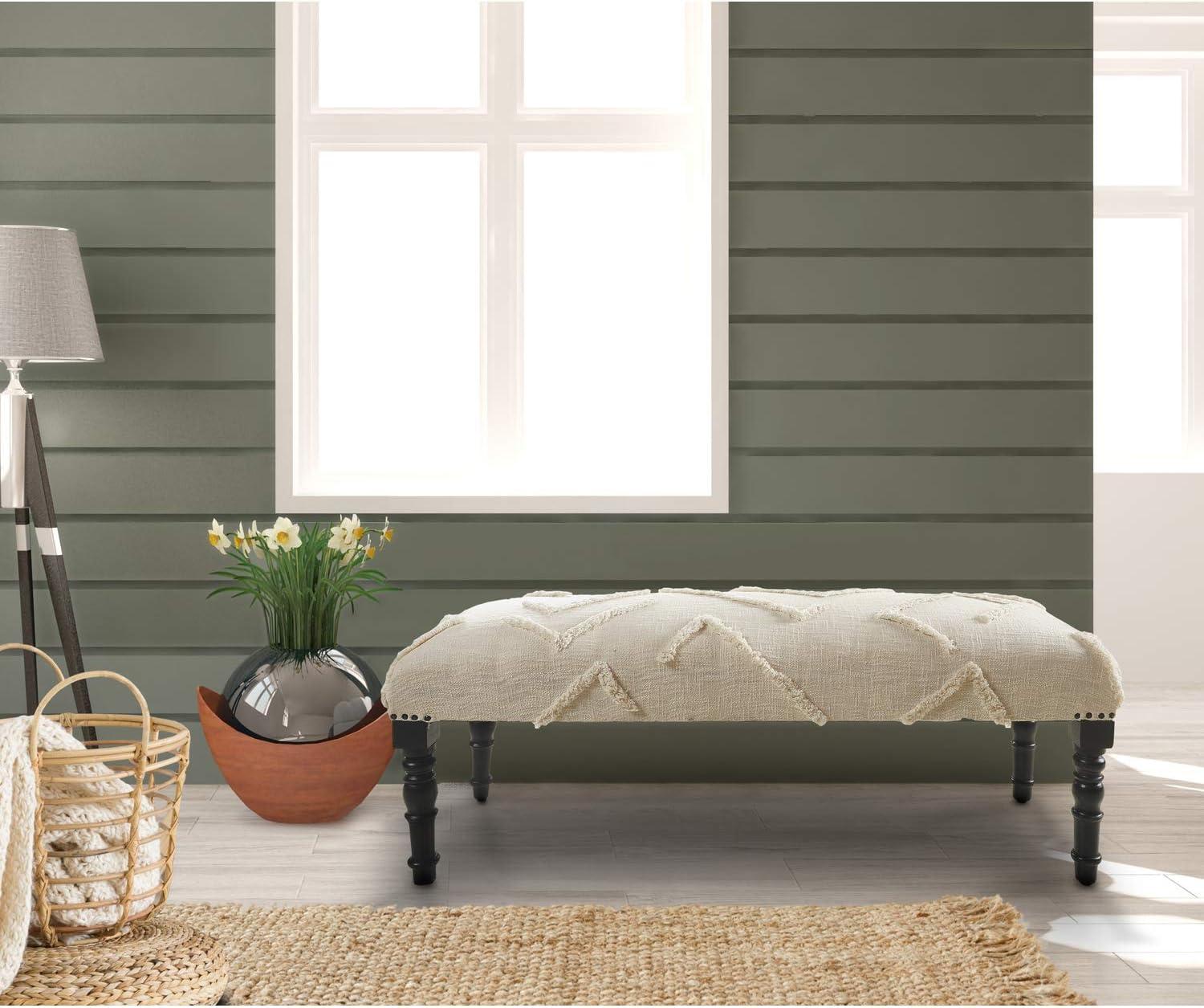 LR Home Shag Cotton Indoor Accent Bench, Cream