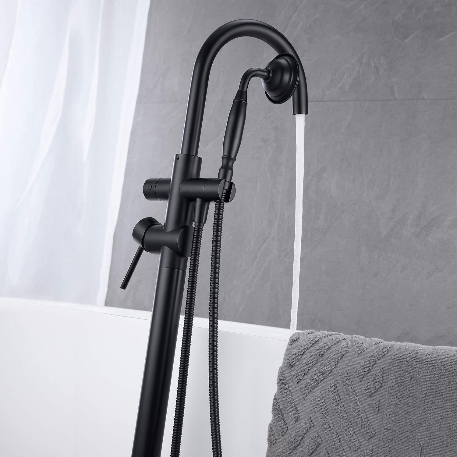 Tub Filler Freestanding Bathtub Faucet Black Floor Mounted Brass Bathroom Tub Faucets with Hand Shower