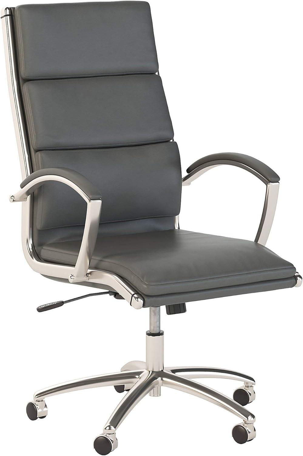 Dark Gray High Back Leather Executive Swivel Chair with Metal Frame