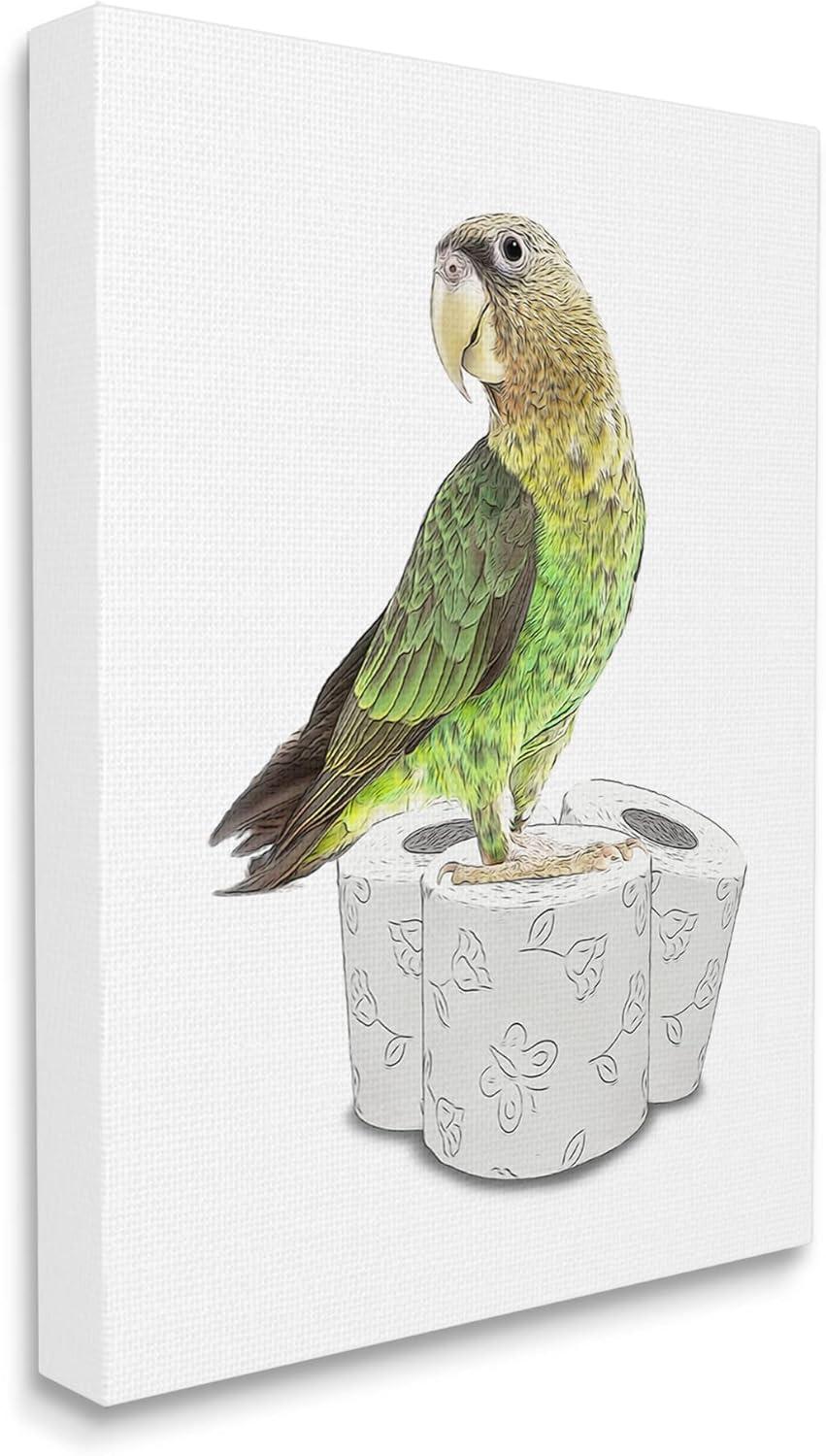 Stupell Industries Parrot Perched Toilet Paper Rolls Animals & Insects Painting Gallery Wrapped Canvas Print Wall Art